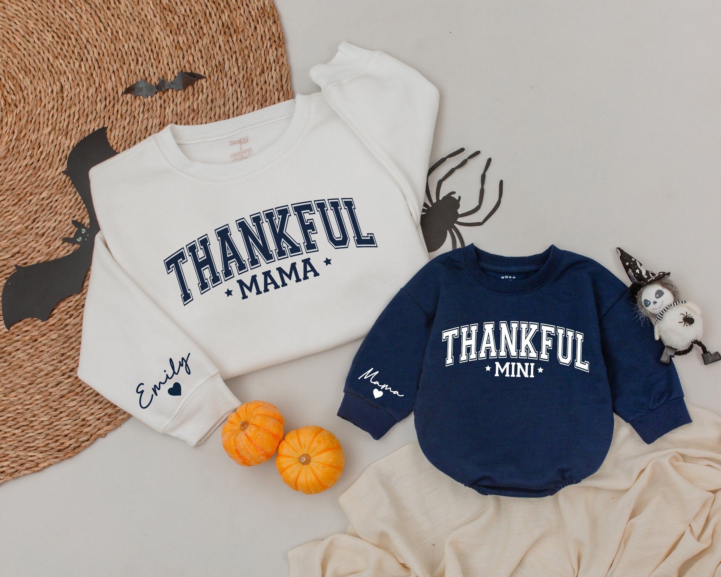 Personalized Thankful Mama & Mini Fall Sweatshirts with Retro Style