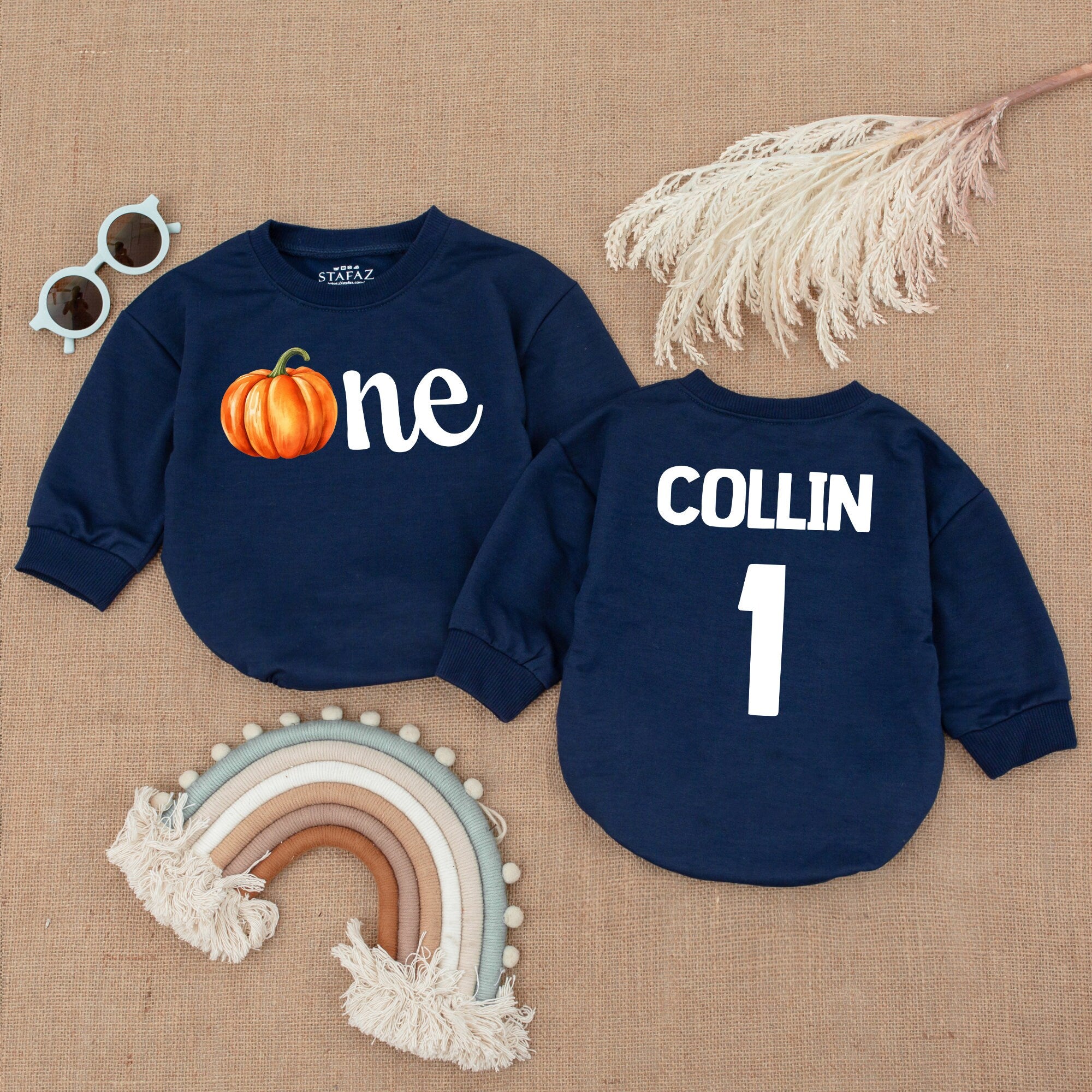 Personalized Thanksgiving Pumpkin Romper for Baby Boys Custom Name First Birthday Outfit Soft Cotton Fall Celebration Clothes