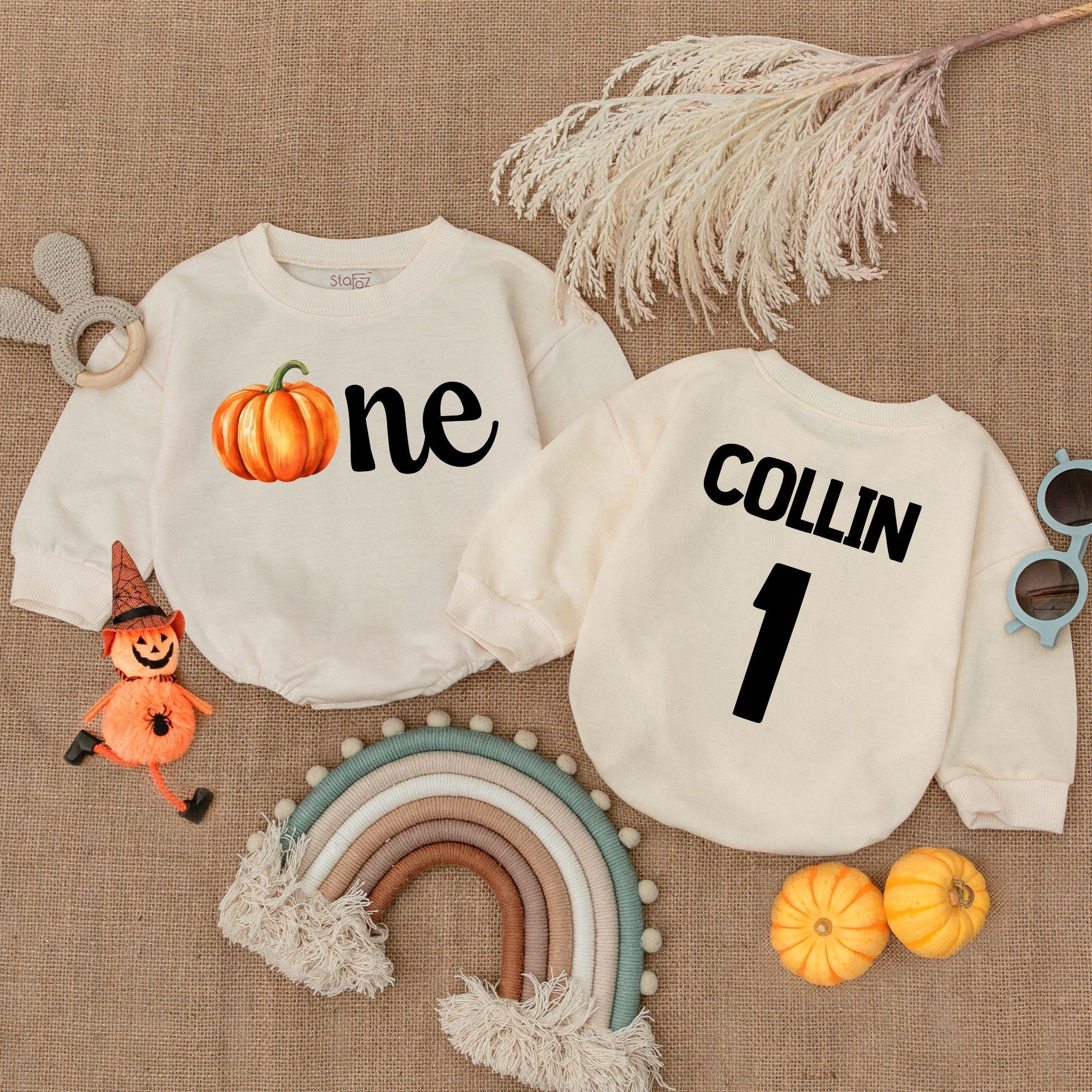 Personalized Thanksgiving Pumpkin Romper for Baby Boys Custom Name First Birthday Outfit Soft Cotton Fall Celebration Clothes