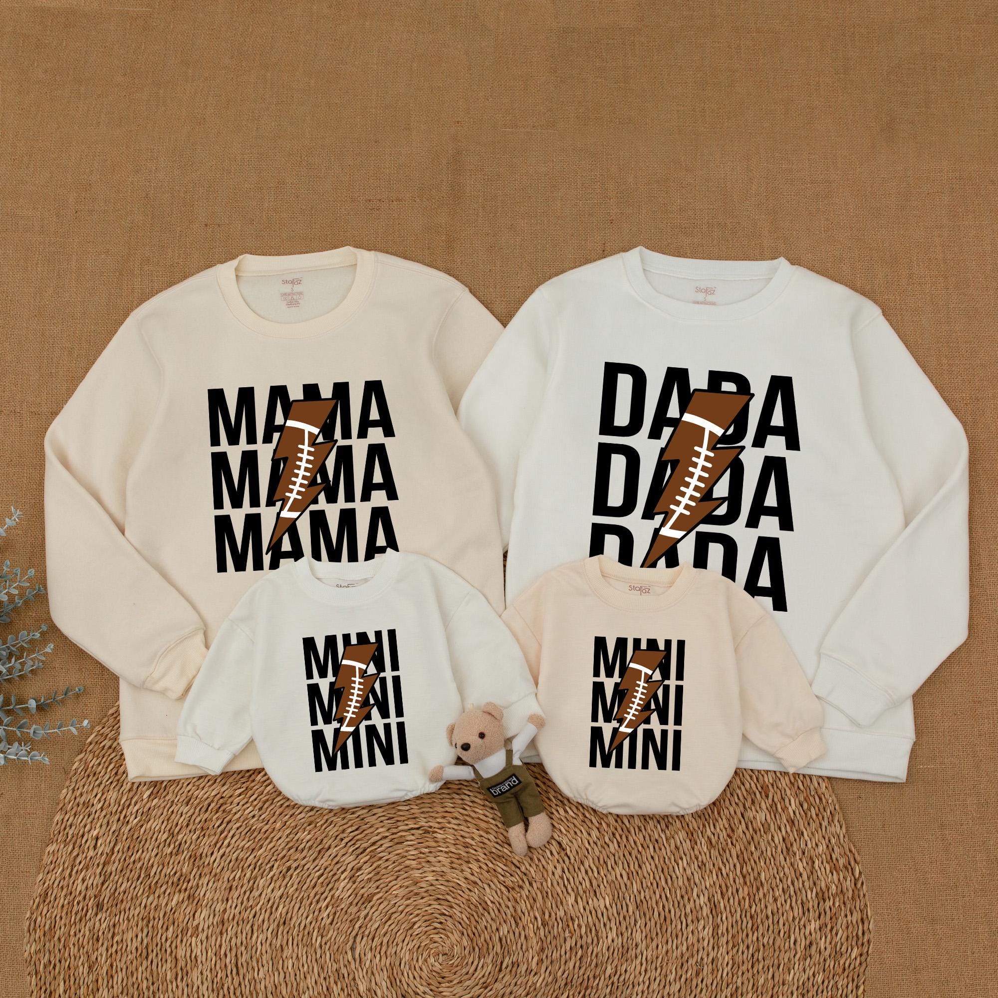 Personalized Football Family Sweatshirt Matching Mom Dad Baby Outfit Sporty Cotton Gift