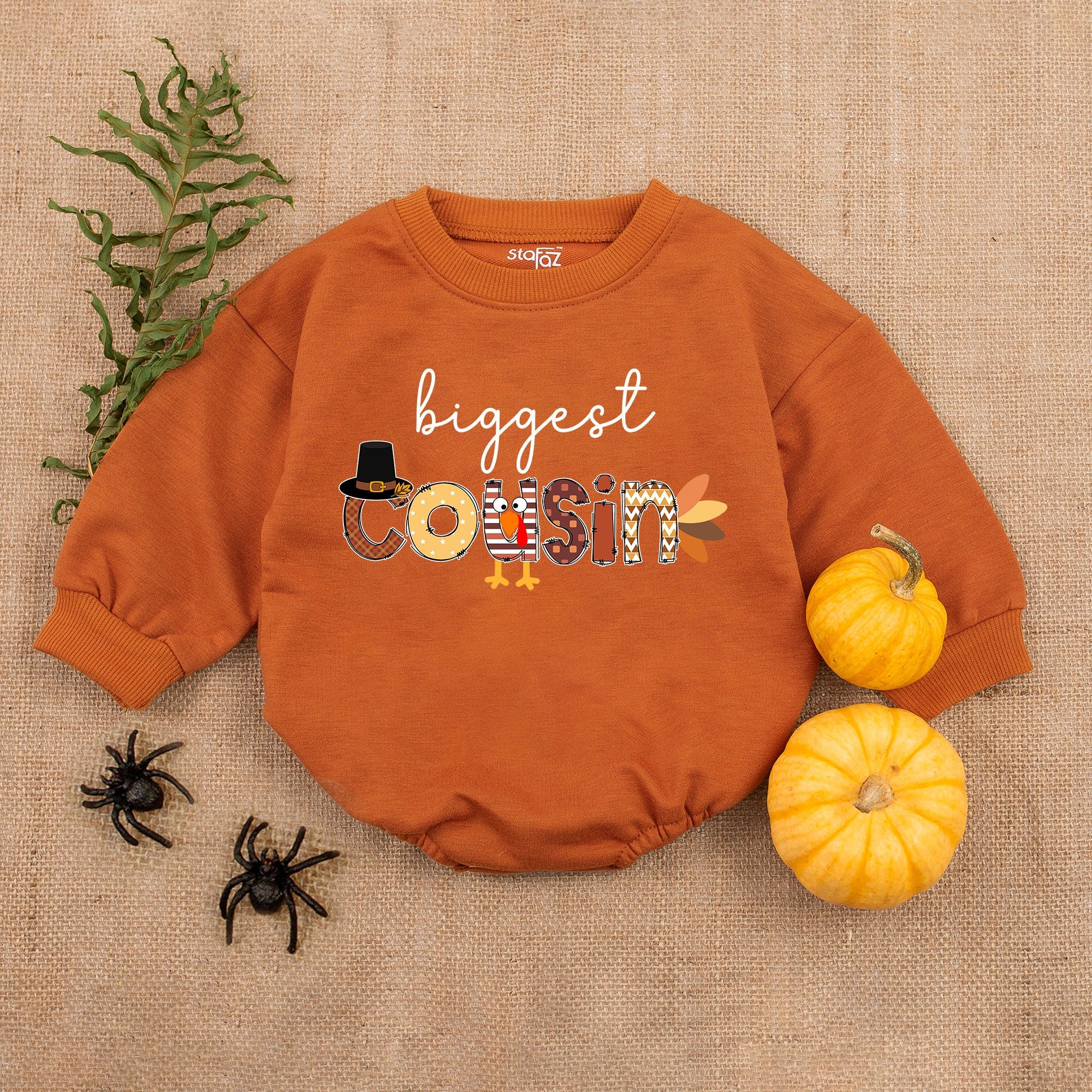Personalized Cousin Baby Romper with Thanksgiving Design Autumn Infant Outfit Comfortable Bodysuit Soft Cotton Fall Shower Gift
