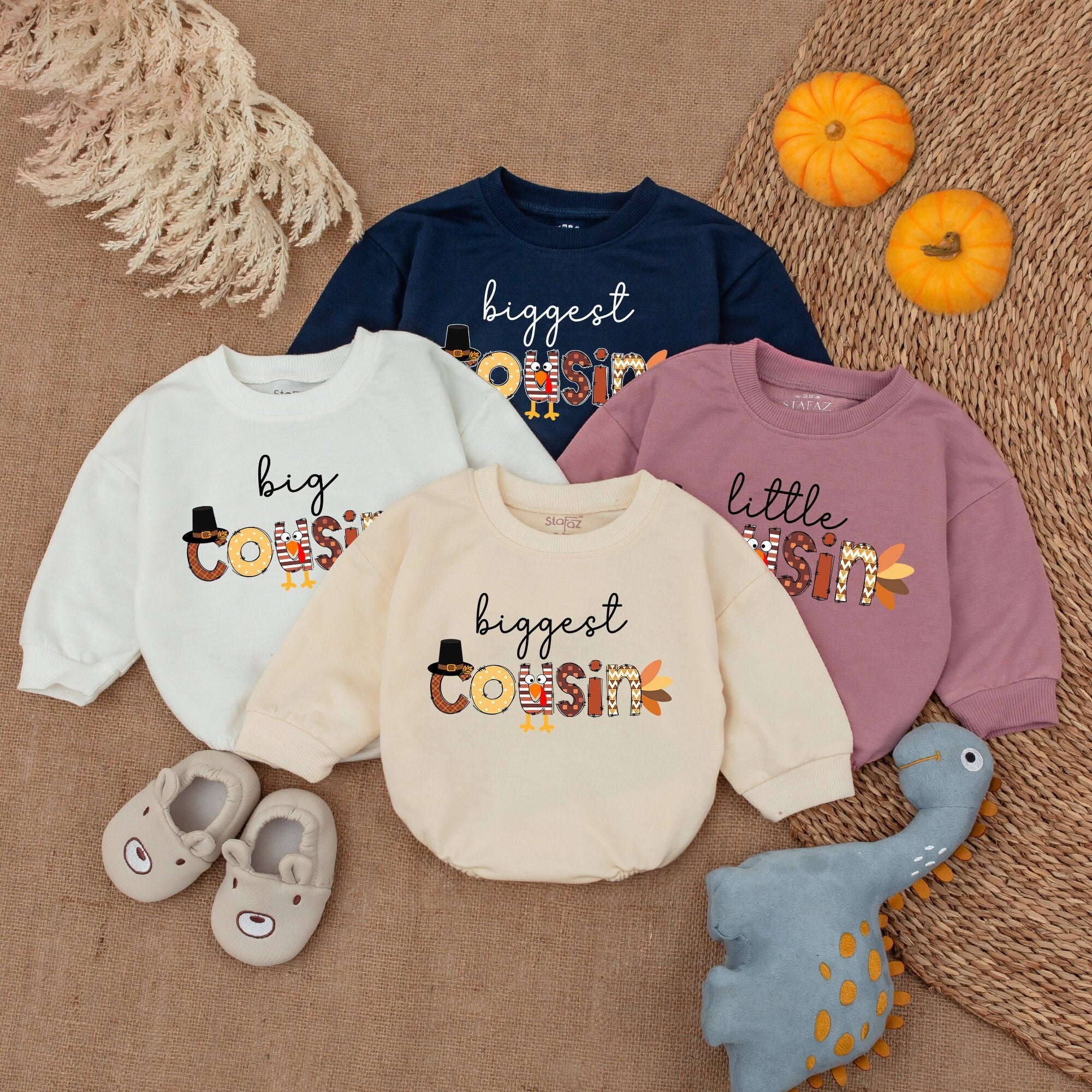Personalized Cousin Baby Romper with Thanksgiving Design Autumn Infant Outfit Comfortable Bodysuit Soft Cotton Fall Shower Gift