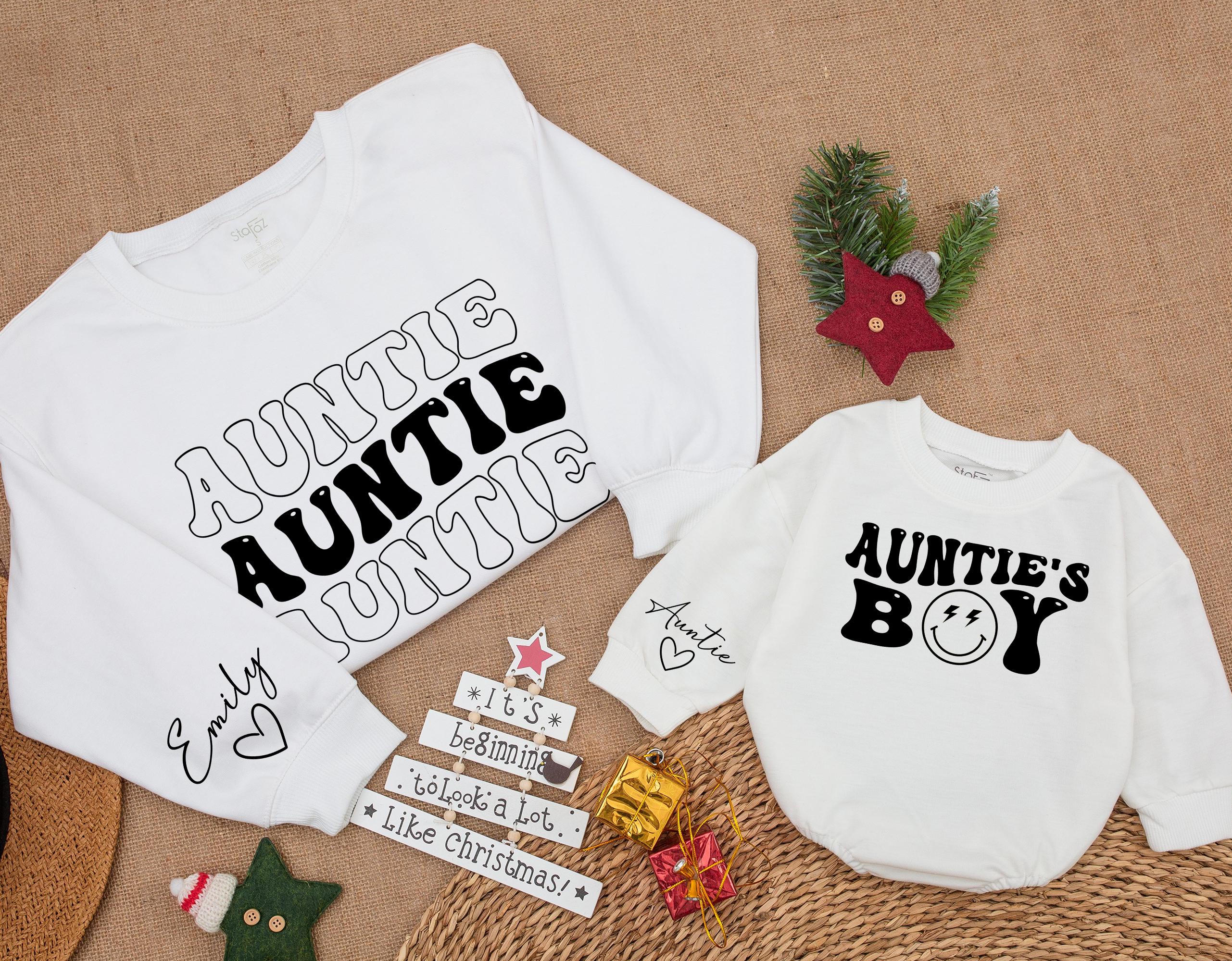 Personalized Auntie & Boy Matching Sweatshirts with Fun Text