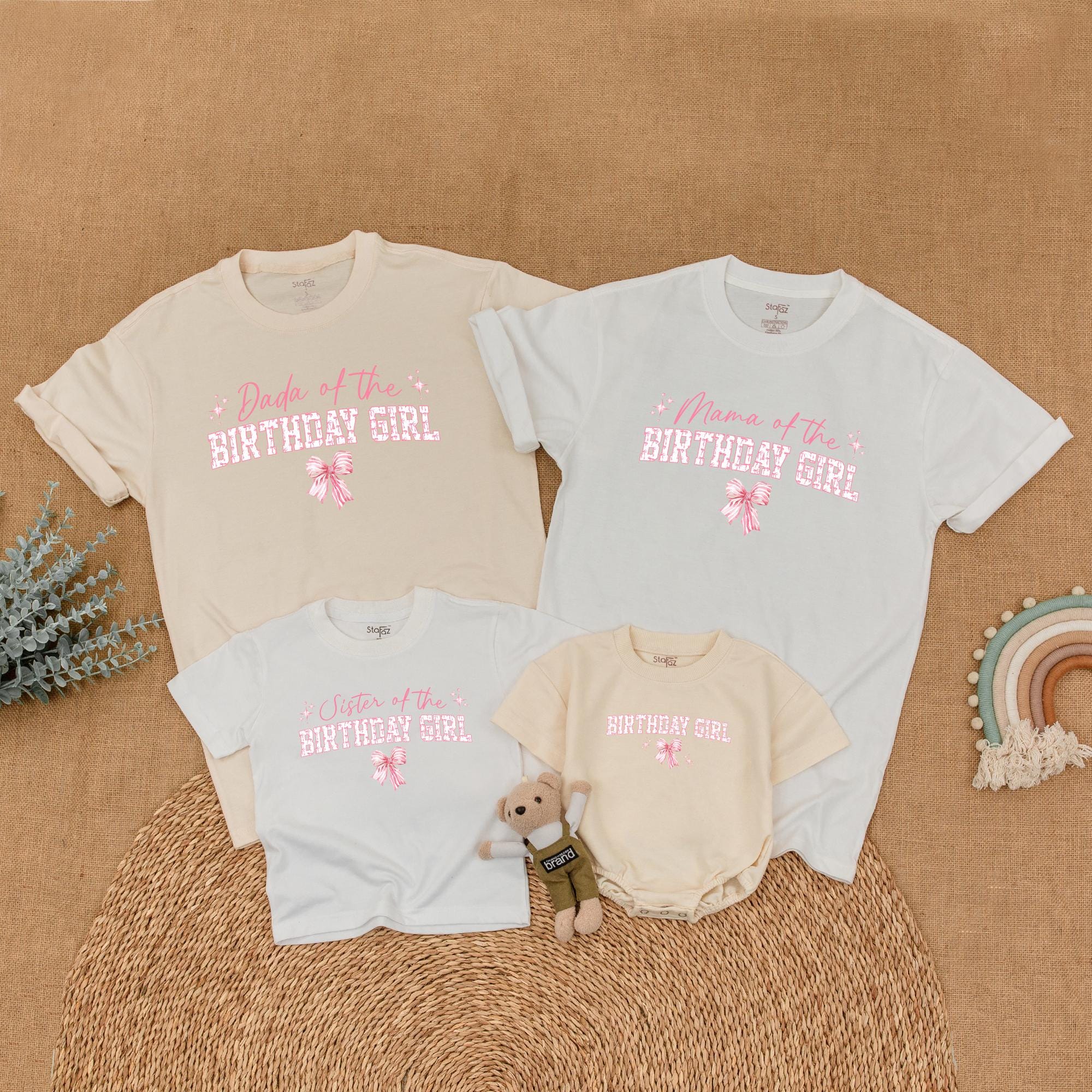 Mama and Daddy of the Birthday Girl Pink Bow Shirts