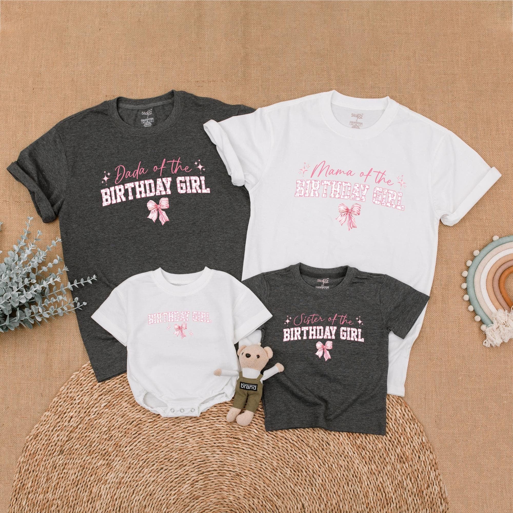 Mama and Daddy of the Birthday Girl Pink Bow Shirts