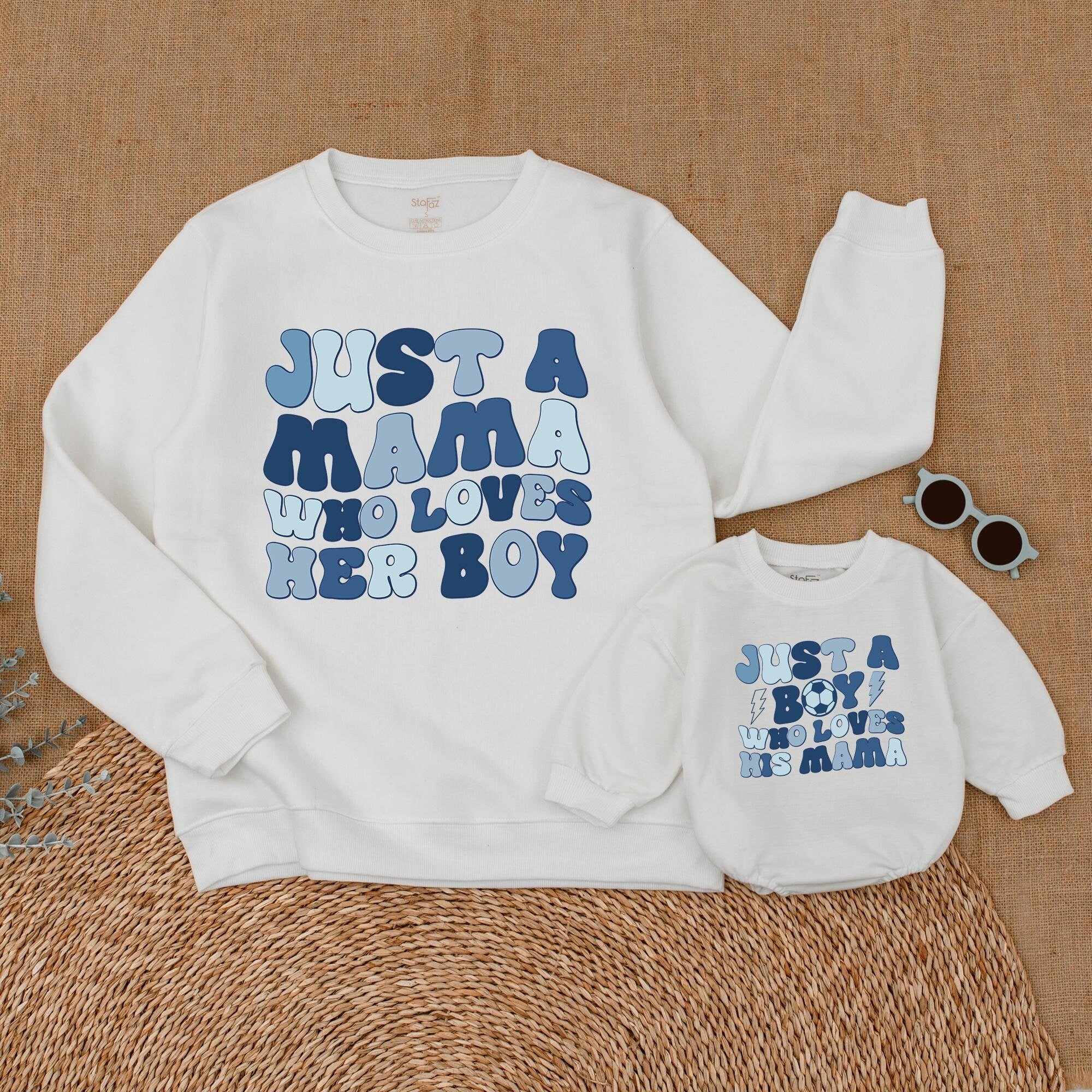 Mama and Son Matching Sweatshirts Retro Bubble Design Soft Cotton Casual Baby Boy Outfit Personalized Family Gift