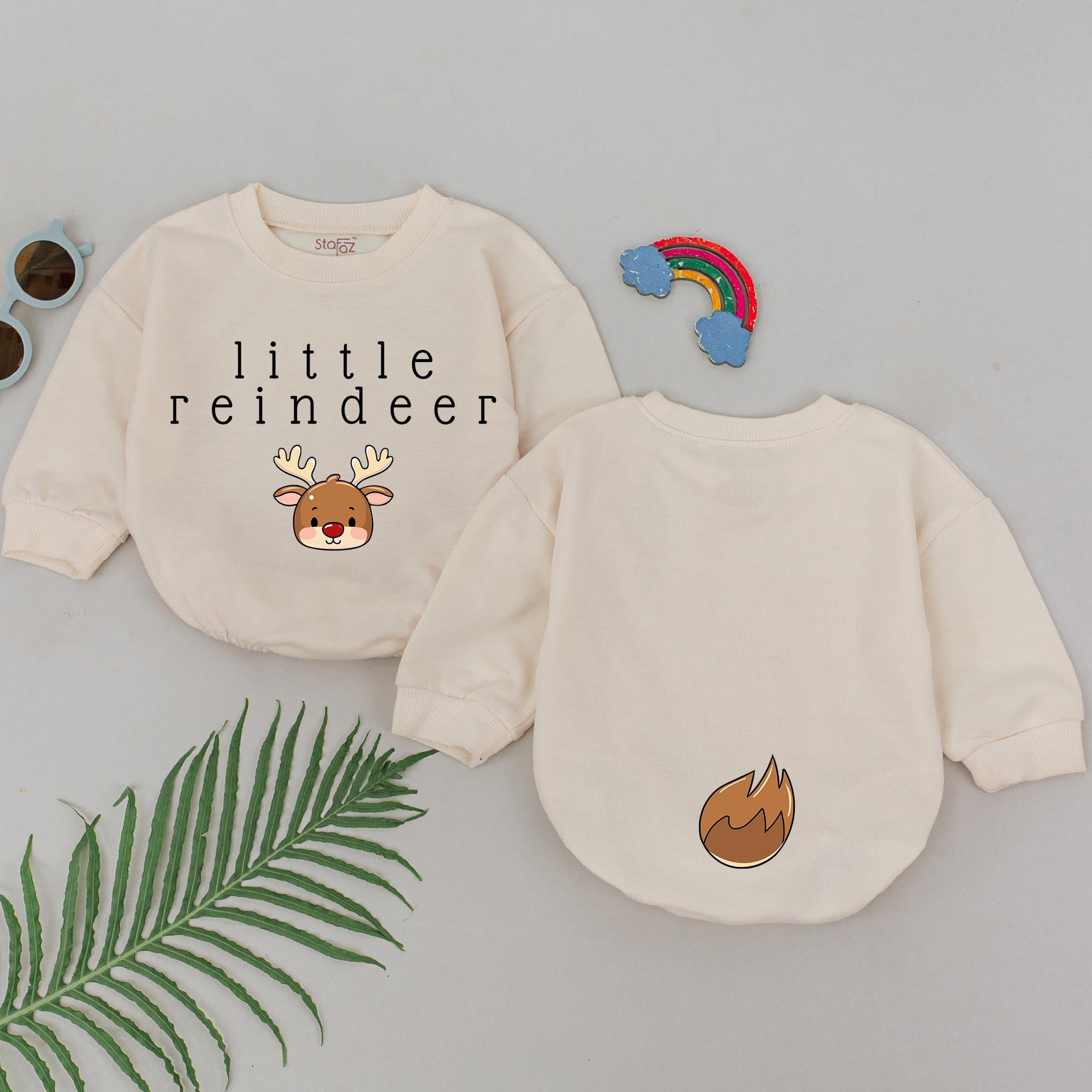 Little Reindeer Baby Romper Cute Christmas Outfit Newborn Girls Holiday Gift 1st Xmas Soft Cotton Infant Clothing Mommy and Me