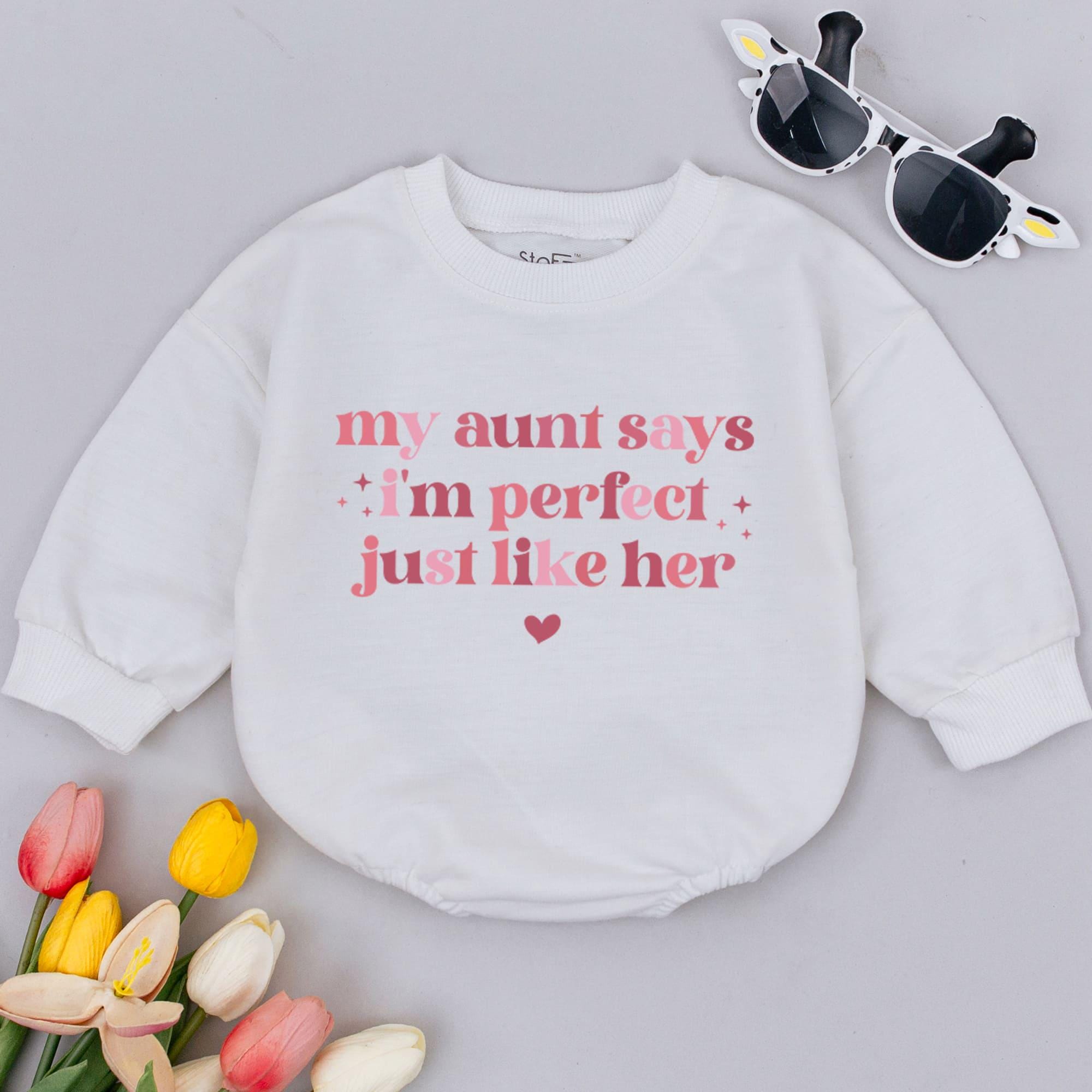 My Aunt Says I'm Perfect Baby Romper with Heart Design