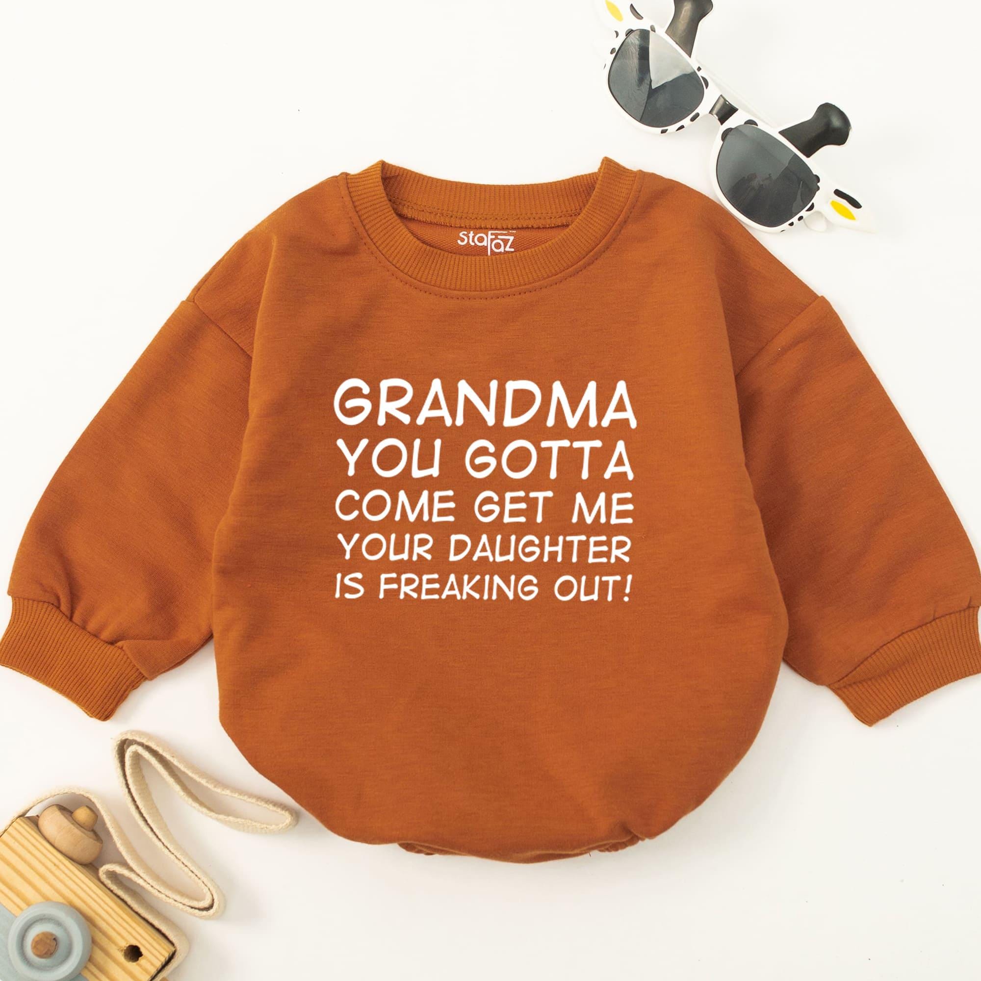 Funny Grandma Baby Romper Bold White Text Bodysuit Cute Saying Personalized Gift Soft Cotton Outfit for Infant or Toddler Girl or Boy