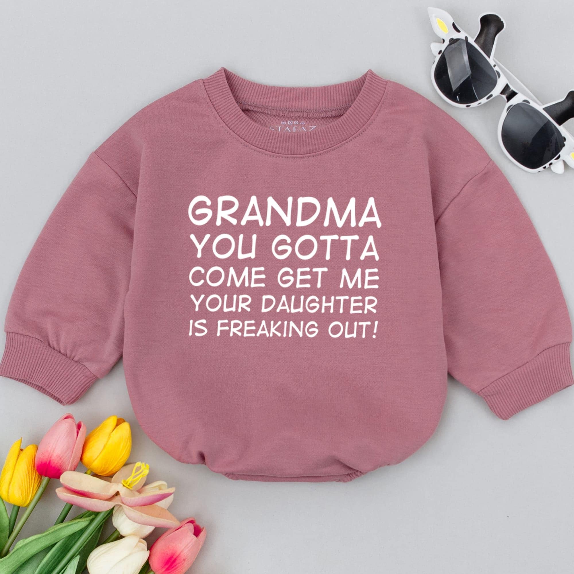Funny Grandma Baby Romper Bold White Text Bodysuit Cute Saying Personalized Gift Soft Cotton Outfit for Infant or Toddler Girl or Boy
