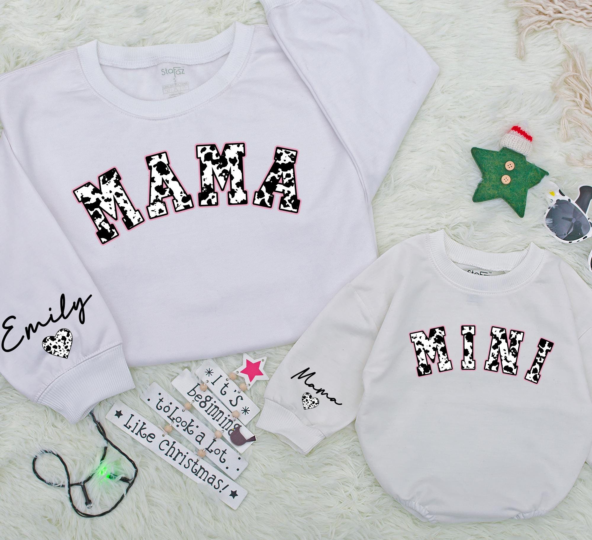 Custom Name Family Matching Cowhide Sweatshirts - Mommy & Me