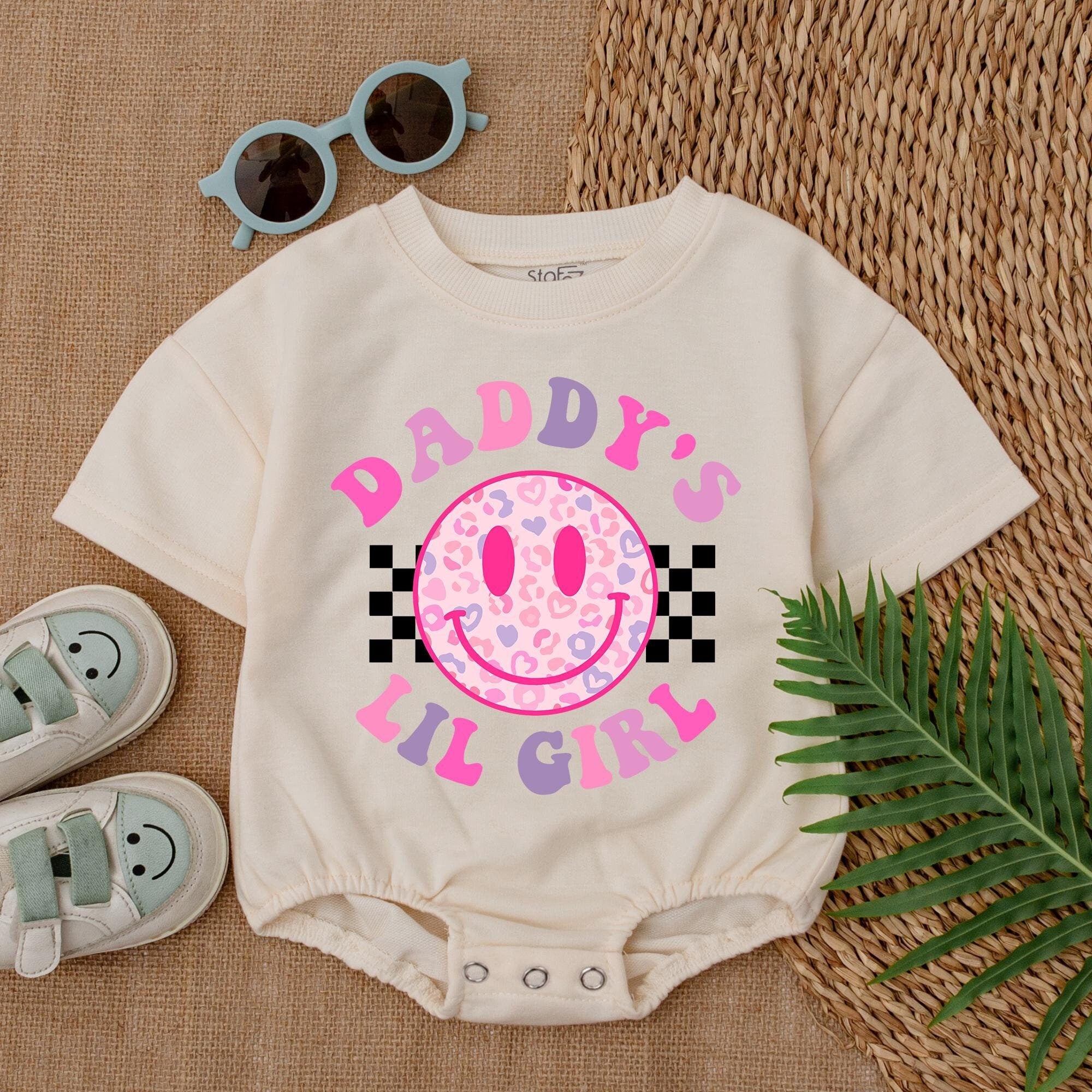 Daddy's Lil Girl Romper with Smiley & Checkered Design