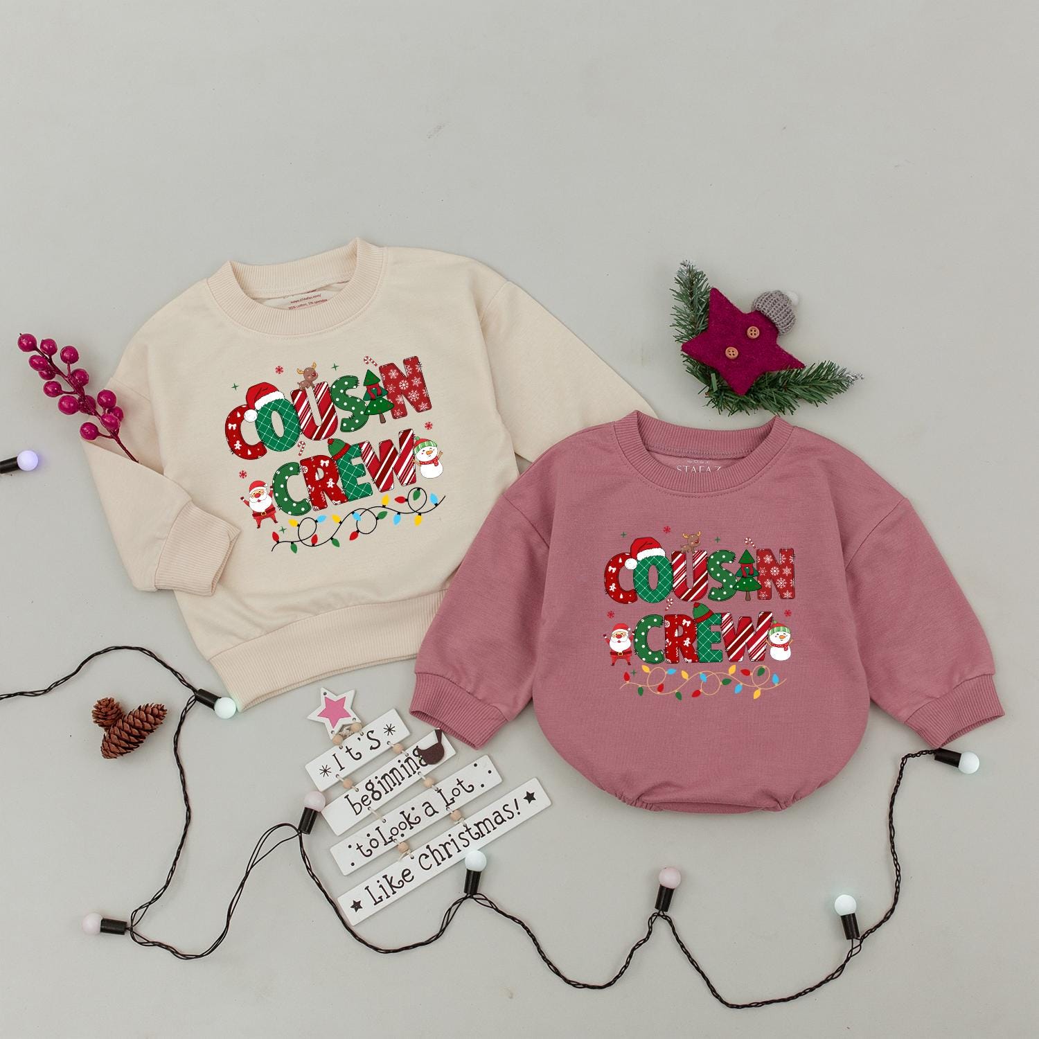 Cousin Crew Festive Christmas Sweater Matching Family Holiday Outfit Baby Toddler Soft Cotton Santa Reindeer Holiday Cheerful Design