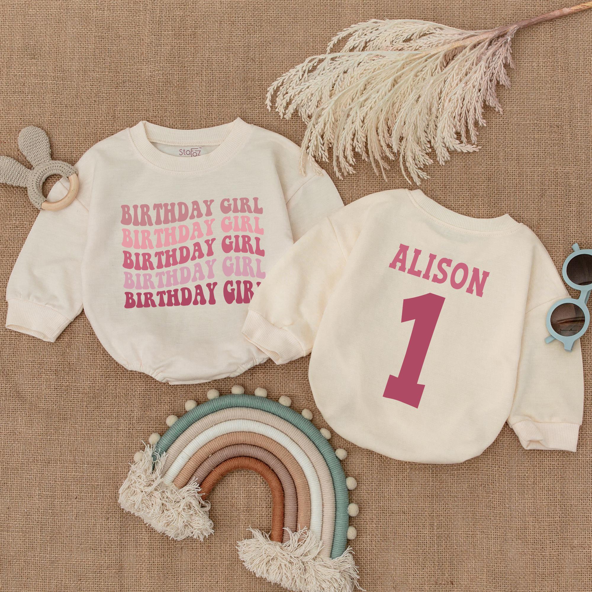 Personalized Birthday Girl Romper Pink First Birthday Outfit Custom Name Alison Comfortable Soft Cotton for Baby Celebration