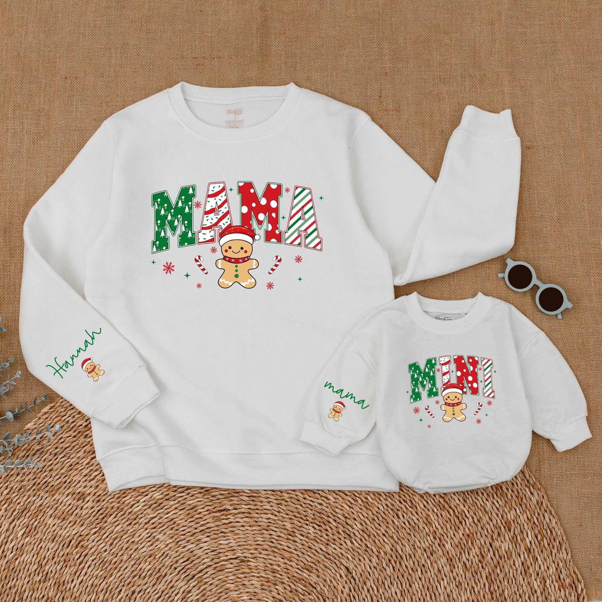 Personalized Christmas Mama and Mini Sweatshirt Gingerbread Design Matching Family Holiday Outfit Soft Cotton Custom Names
