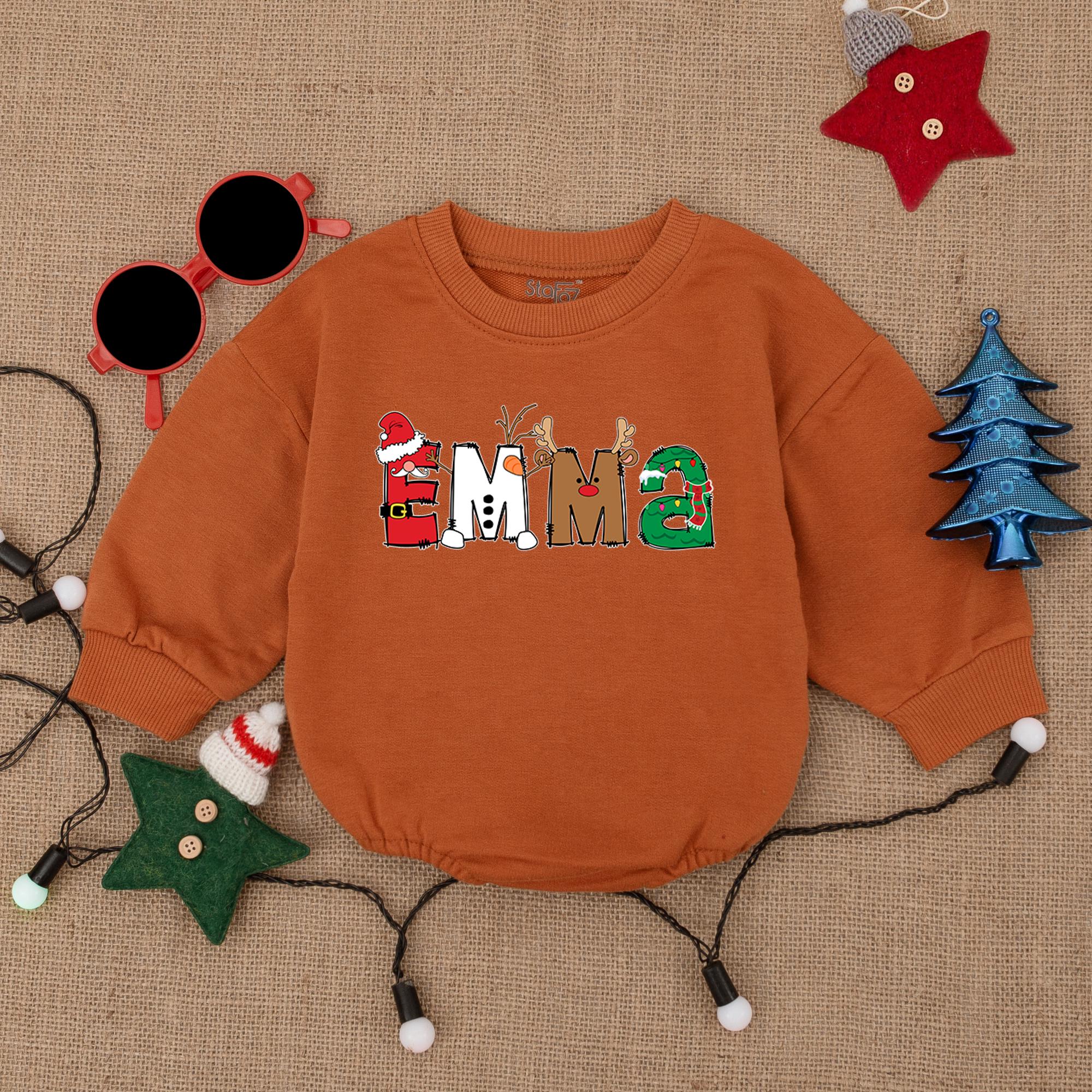 Custom Name Christmas Baby Romper Festive Holiday Outfit with Santa Hats Snowflakes Antlers Vibrant Red Green White Cotton Soft Clothing