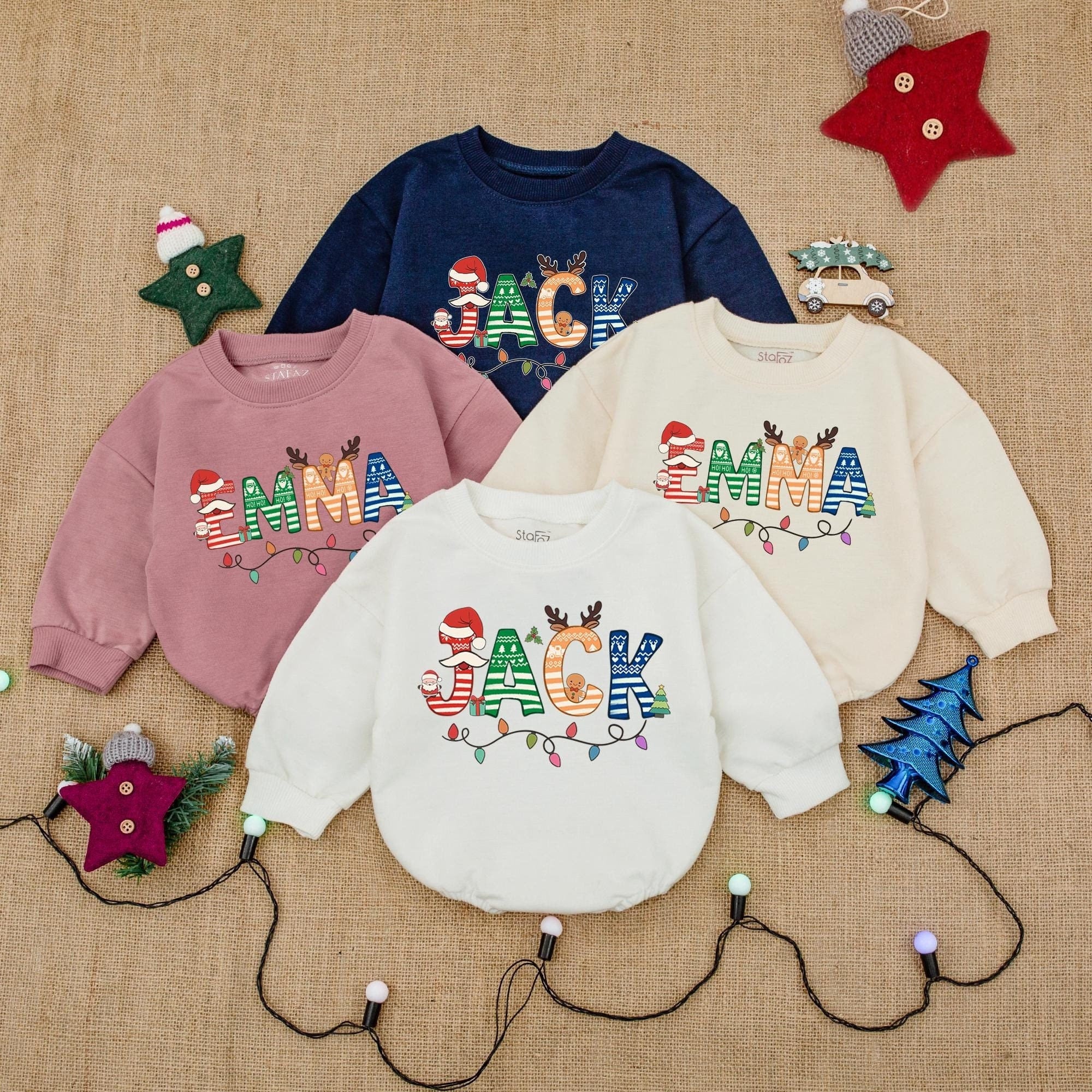 Personalized Christmas Baby Romper with Name - Custom Holiday Outfit