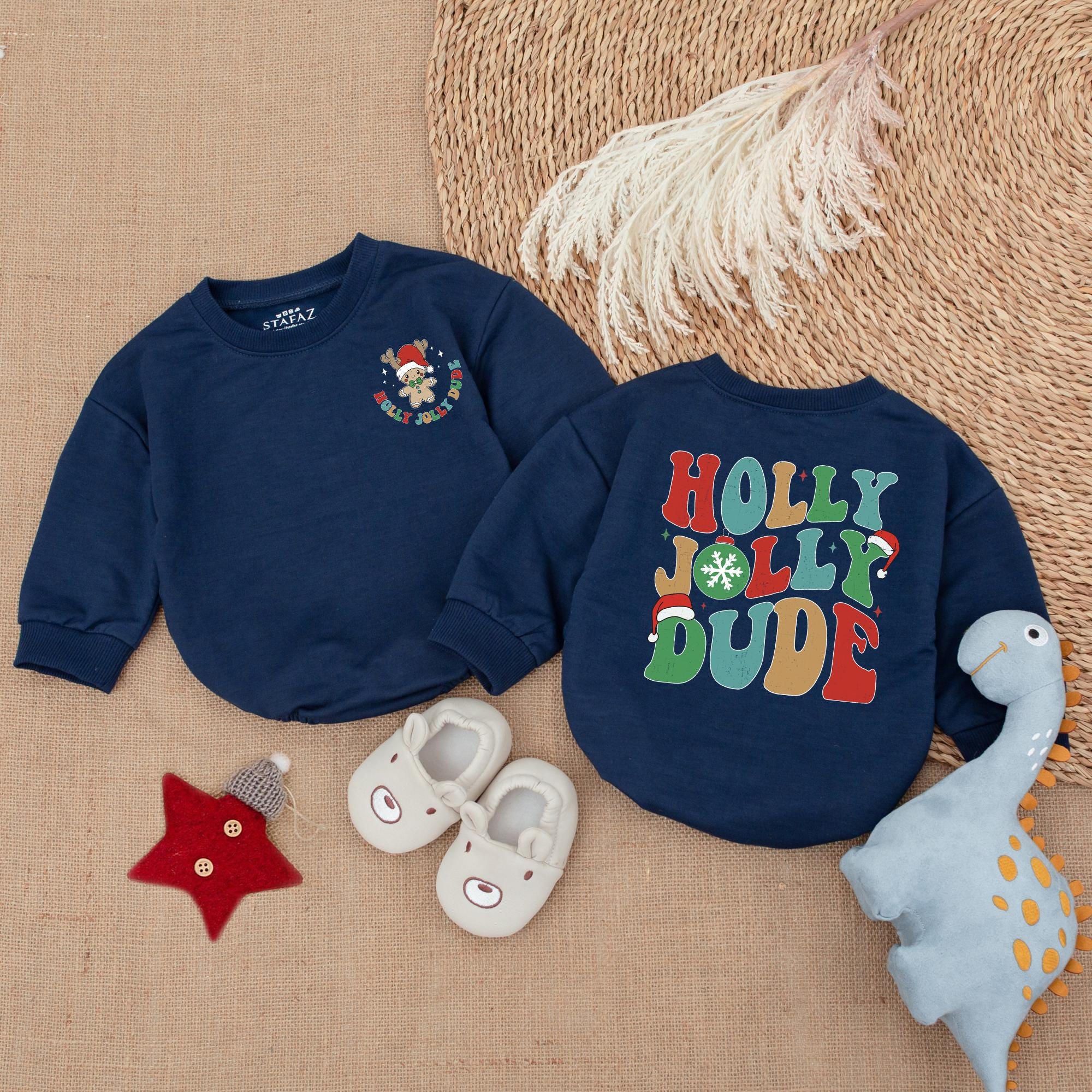 Holly Jolly Dude Baby Romper with Santa Face Boy Christmas Outfit Vibrant Holiday Bodysuit Playful Newborn Bubble Romper Gift