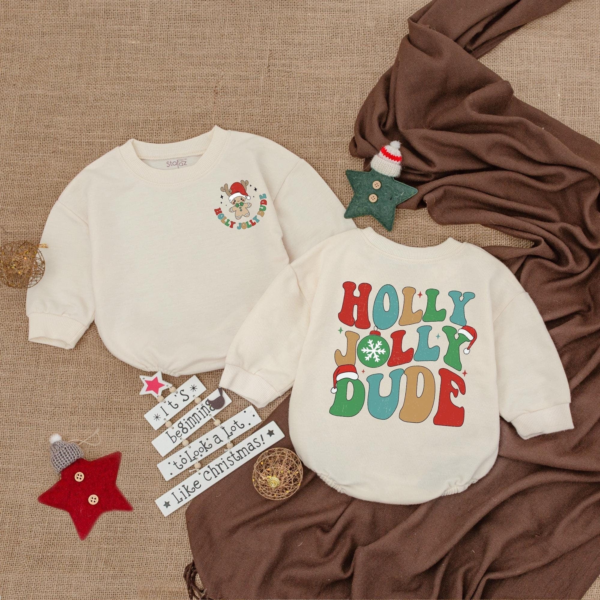 Holly Jolly Dude Baby Romper with Santa Face Boy Christmas Outfit Vibrant Holiday Bodysuit Playful Newborn Bubble Romper Gift