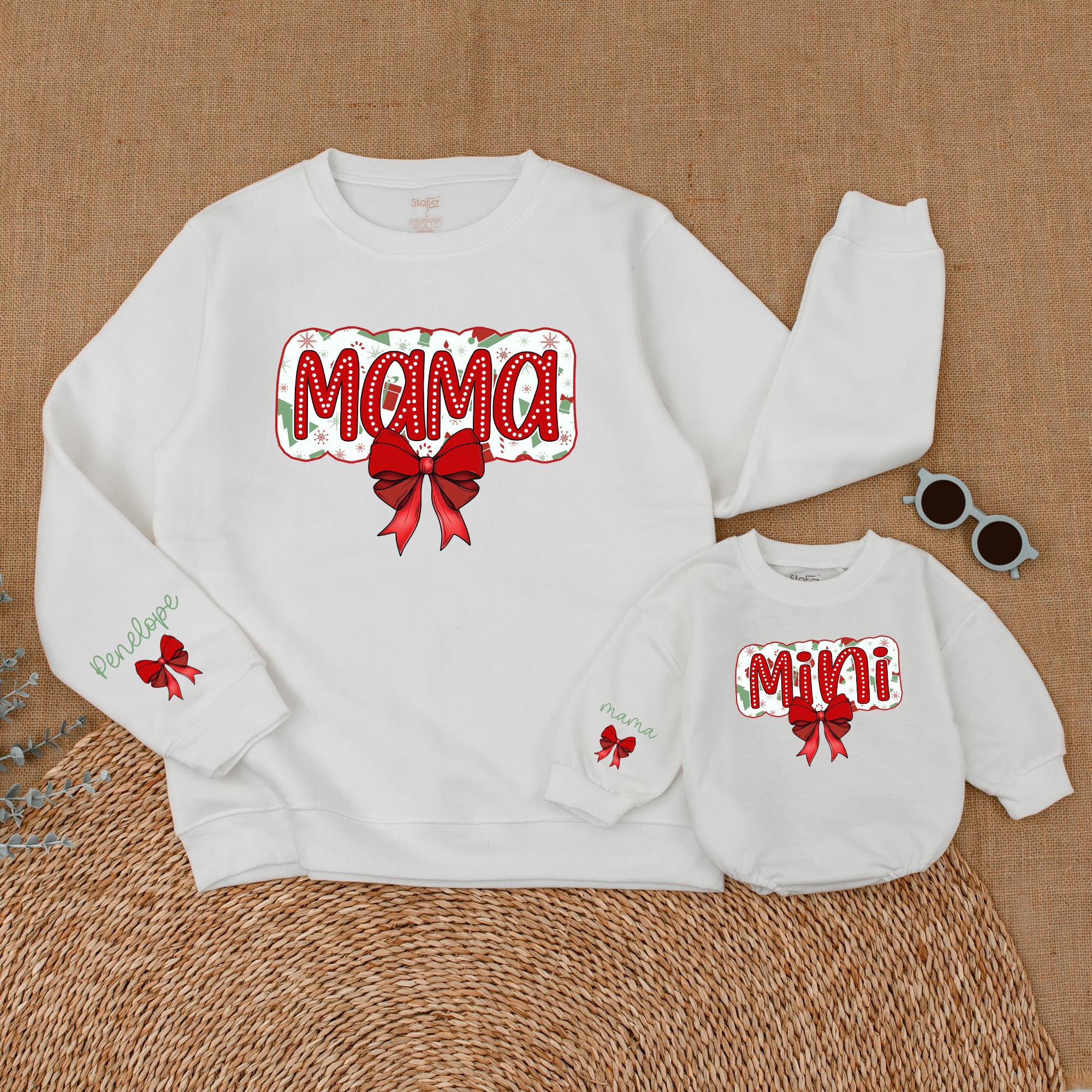 Personalized Mama Mini Christmas Bow Outfits Soft Baby Girl Romper Festive Holiday Family Celebration Gift Custom Names Cotton Apparel
