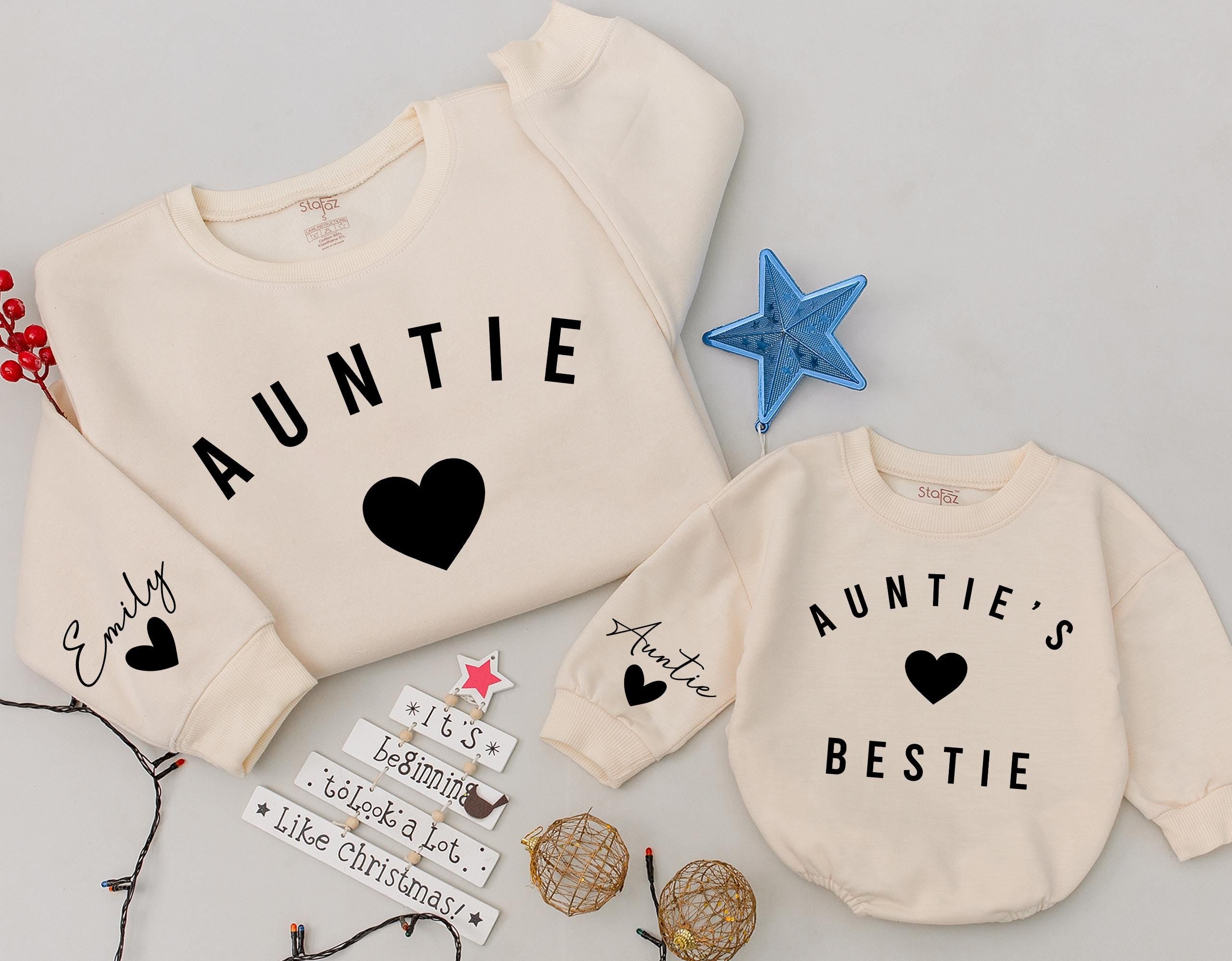 Personalized Auntie & Bestie Matching Sweaters with Heart Design