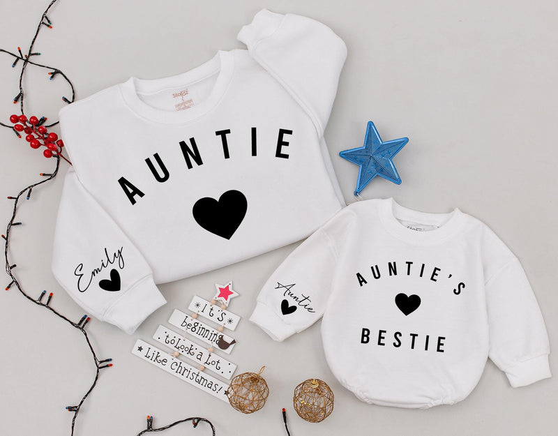 Personalized Auntie & Bestie Matching Sweaters with Heart Design