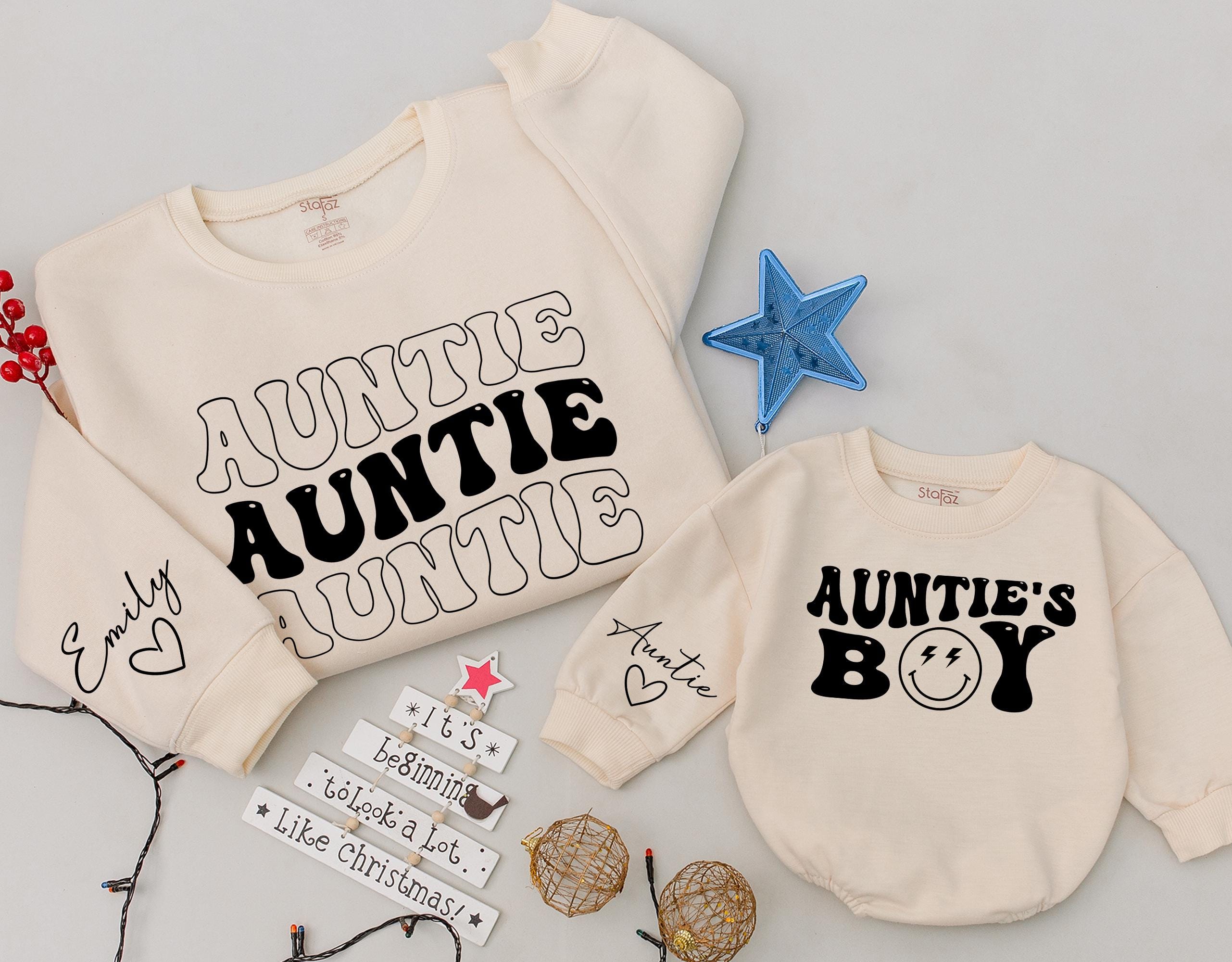 Personalized Auntie & Boy Matching Sweatshirts with Fun Text