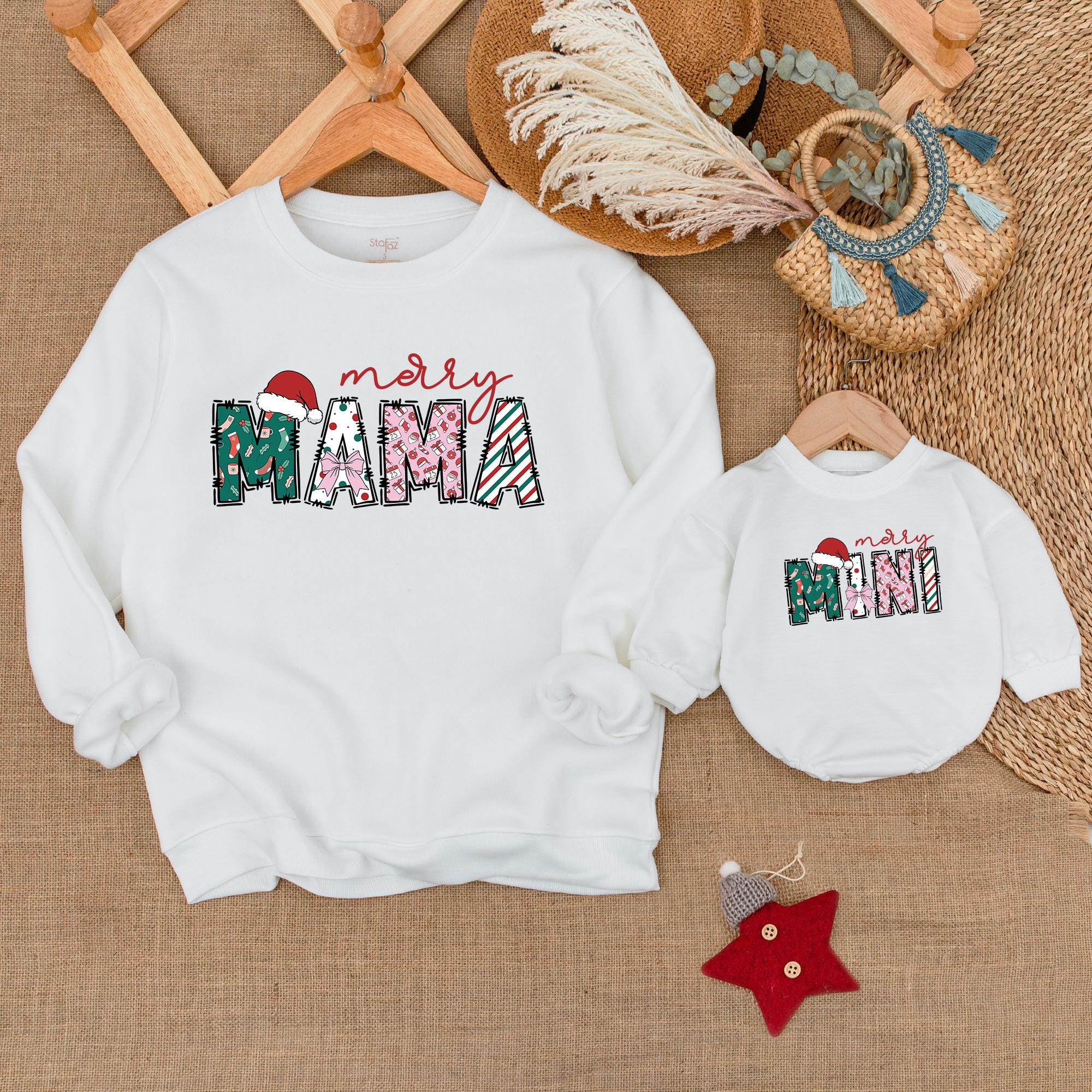 Merry Mama and Mini Matching Christmas Sweatshirts Festive Holiday Family Outfits Vibrant Designs Candy Cane Plaid Holly Patterns