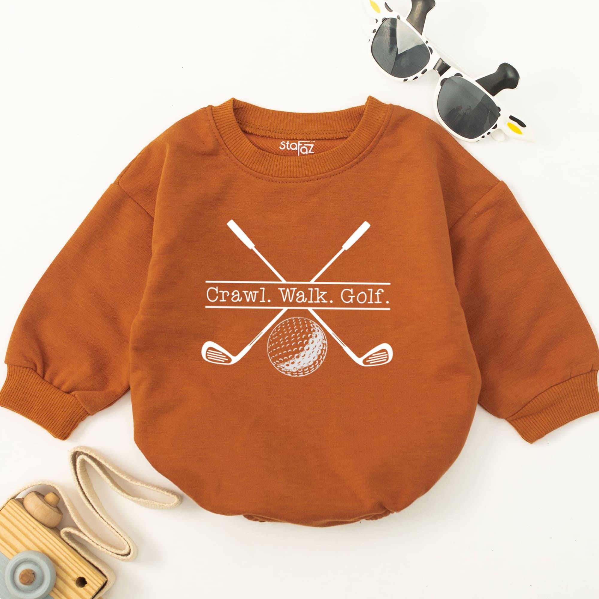 Crawl Walk Golf Baby Romper Soft Cotton Golf Baby Bodysuit Fun Newborn Gift Gender Neutral Baby Shower Present for Dad's Little Golfer