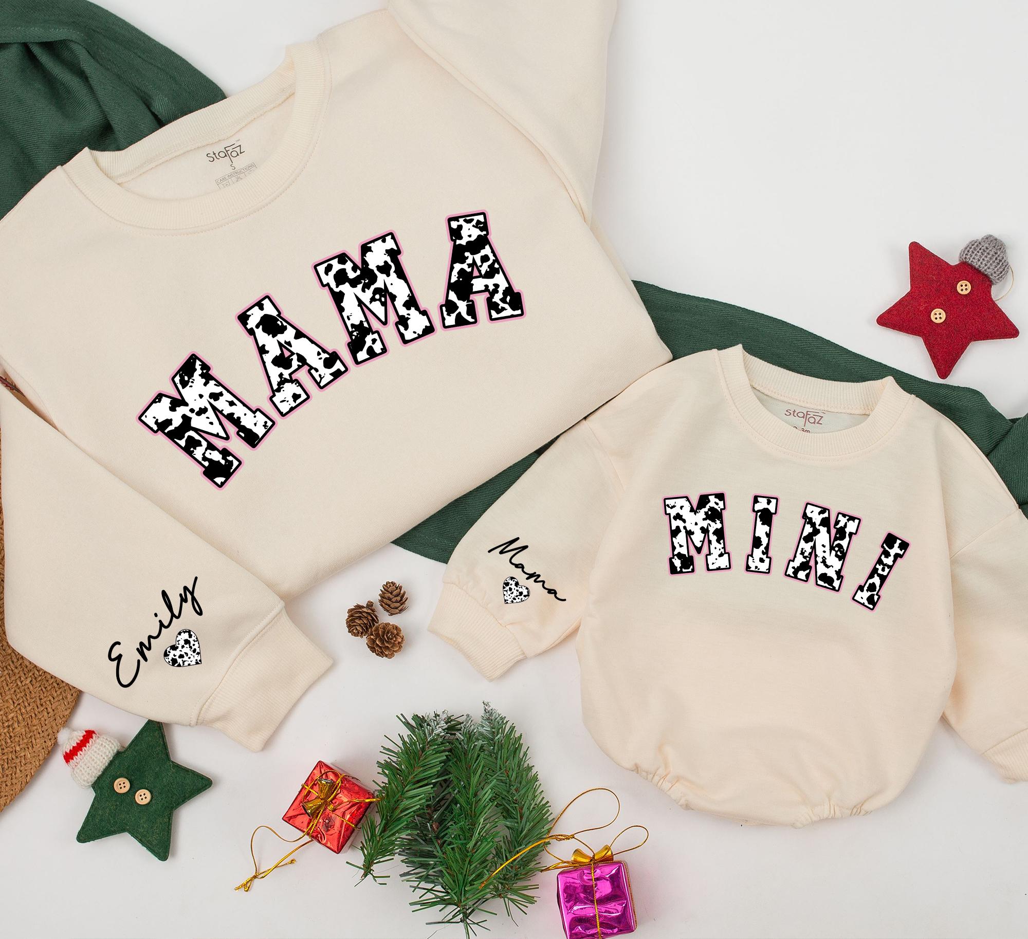 Custom Name Family Matching Cowhide Sweatshirts - Mommy & Me