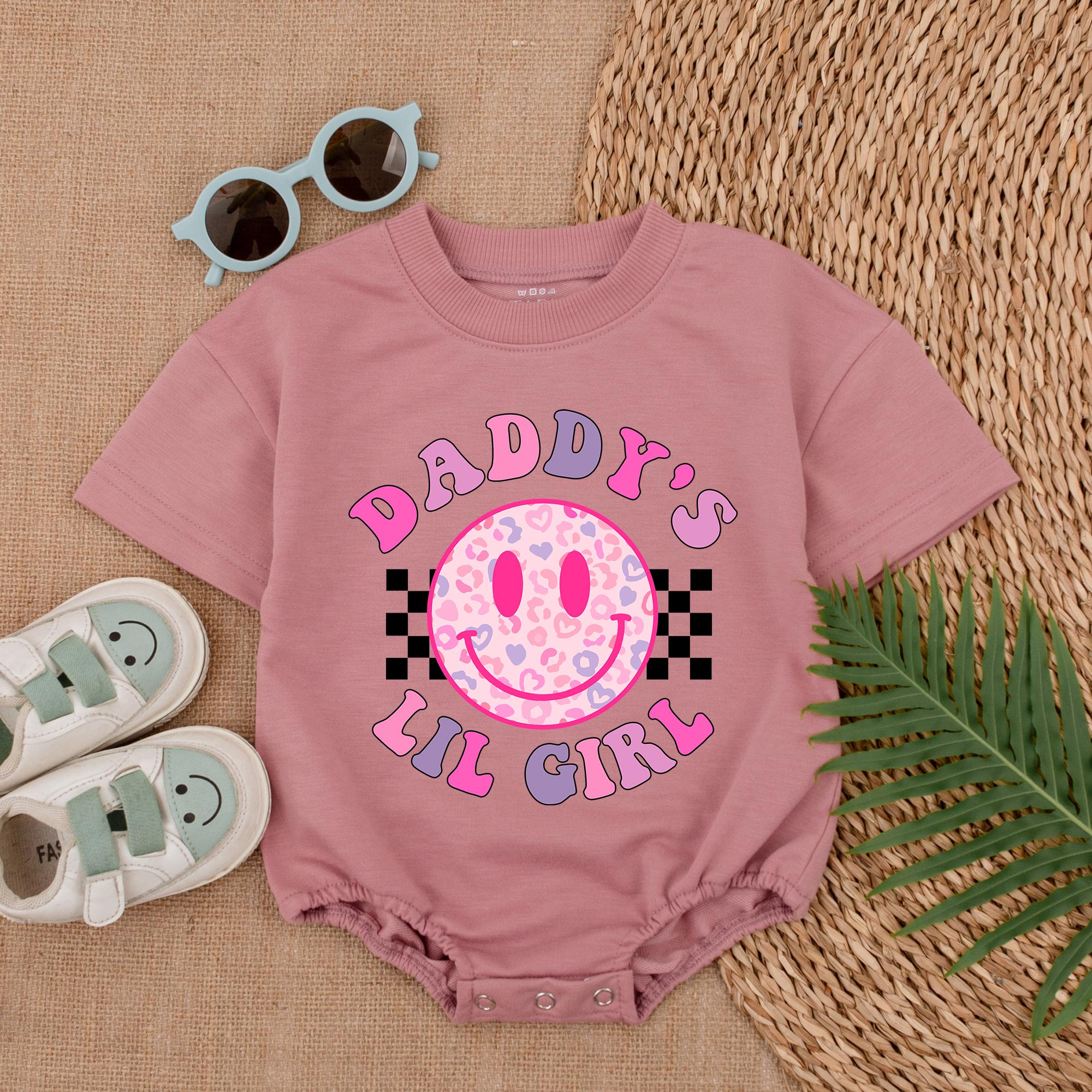 Daddy's Lil Girl Romper with Smiley & Checkered Design