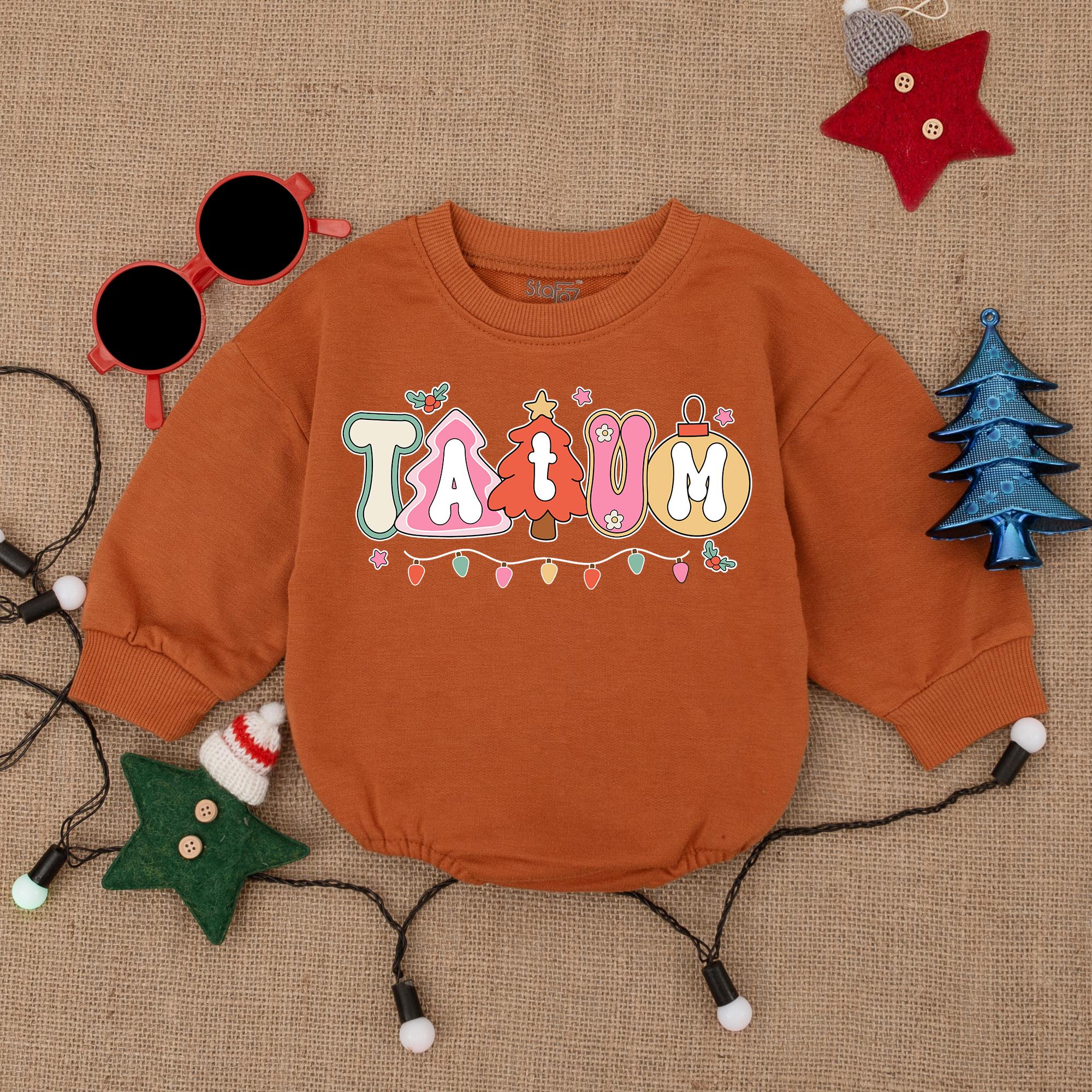 Personalized Christmas Baby Bubble Romper with Festive Letter Design Holiday Infant Clothes Custom Name Outfit Soft Cotton Joyful Colors