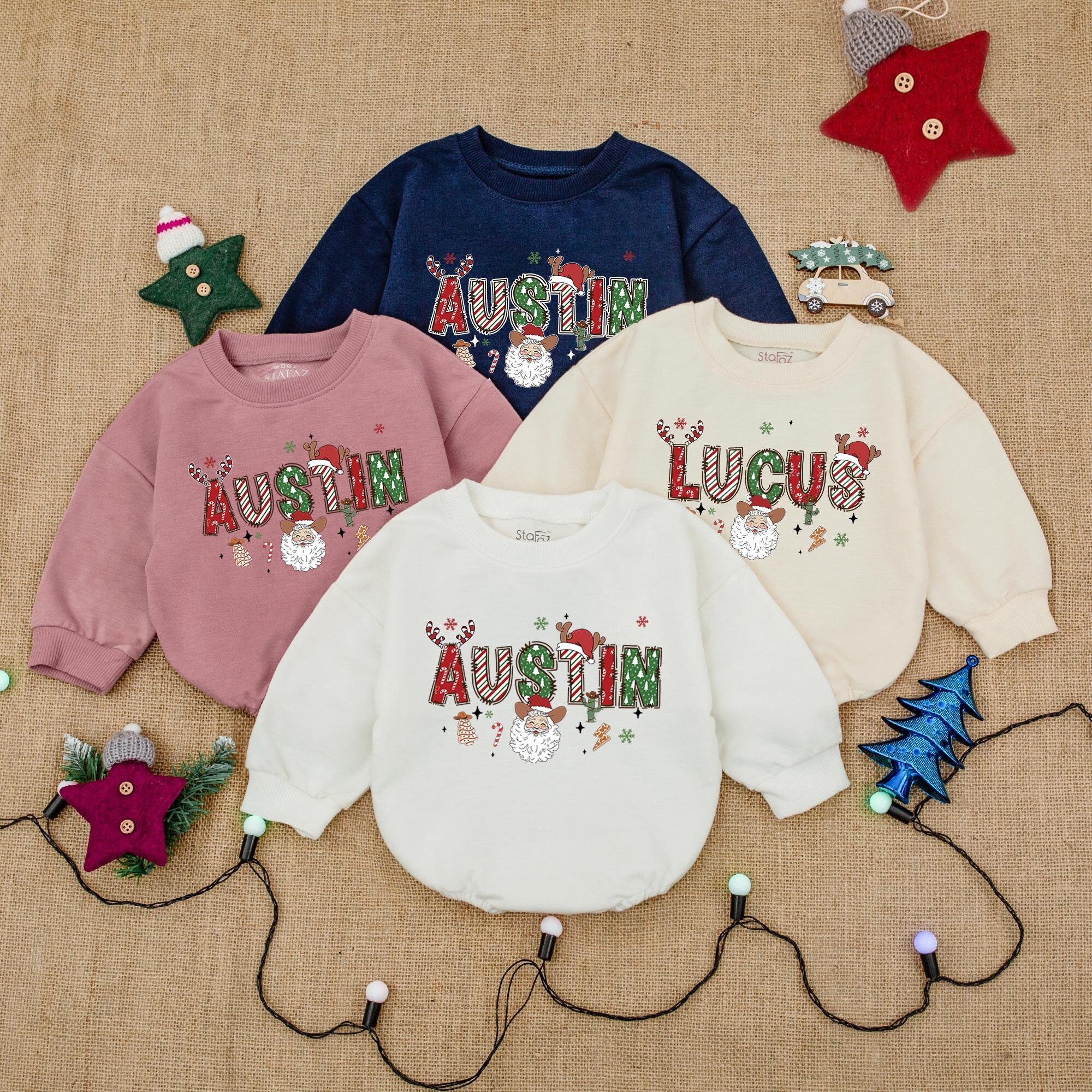 Custom Baby Christmas Bodysuit Austin Lucus Festive Design Holiday Outfit Soft Cotton Personalized First Christmas Gift