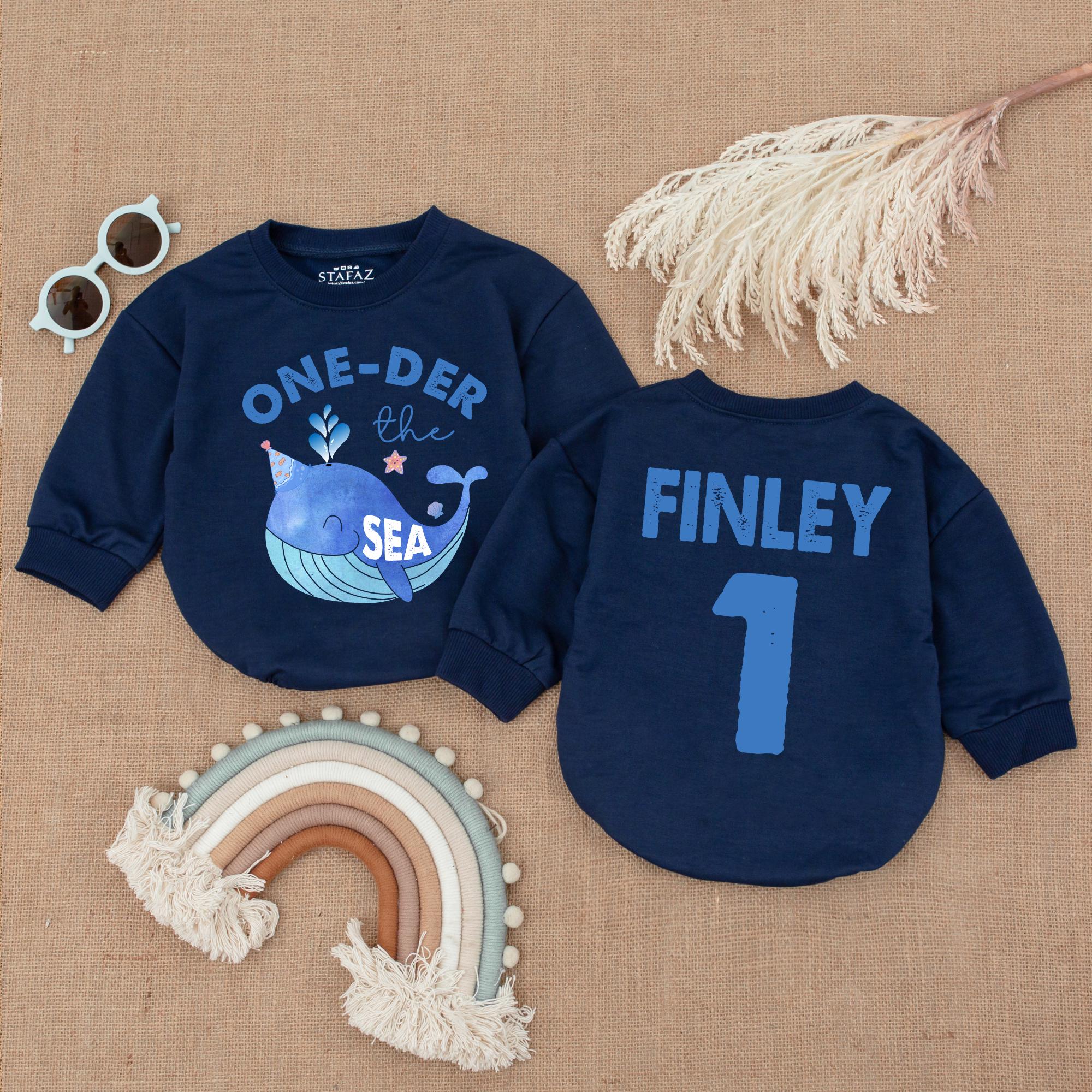 One-Der the Sea First Birthday Romper with Blue Whale Design