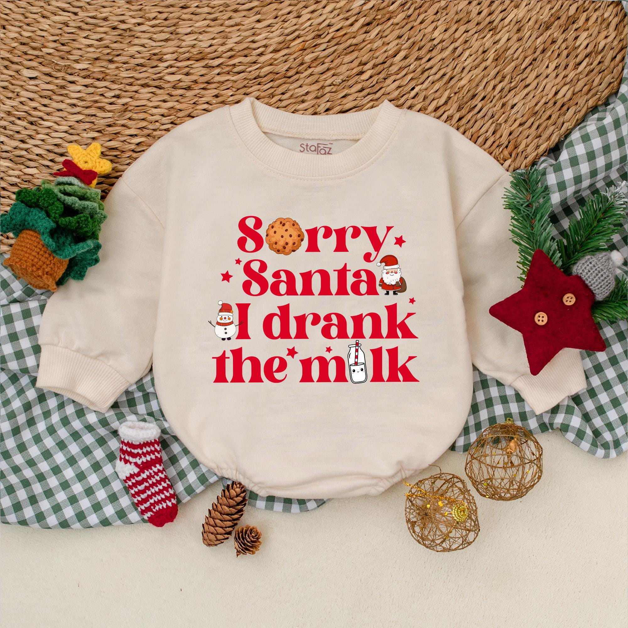 Sorry Santa I Drank the Milk Baby Romper Festive Christmas Bodysuit Winter Outfit Long Sleeve Snowmen Design First Holiday Fit