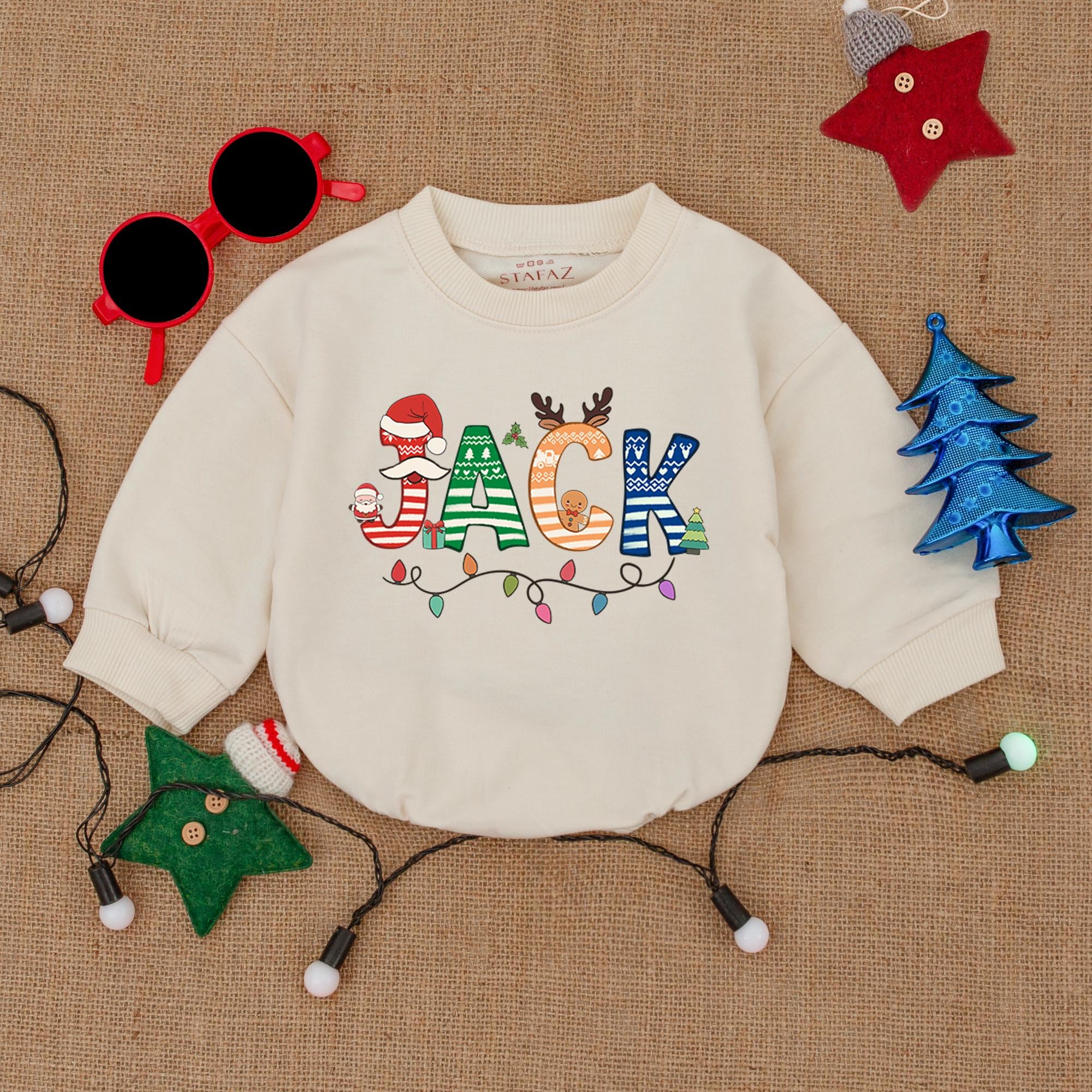 Personalized Christmas Baby Romper with Name - Custom Holiday Outfit