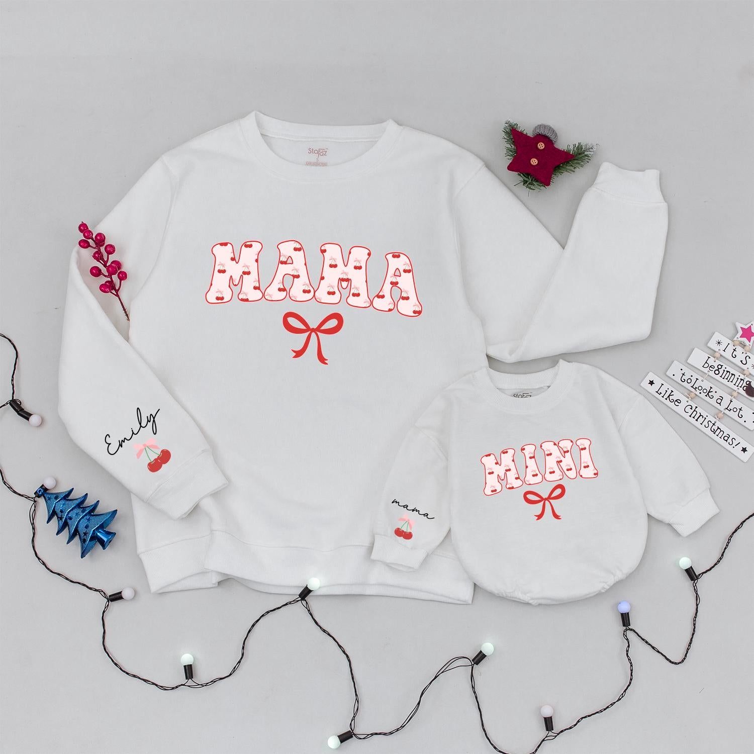 Personalized Mama & Mini Cherry Sweatshirts with Bow Accent