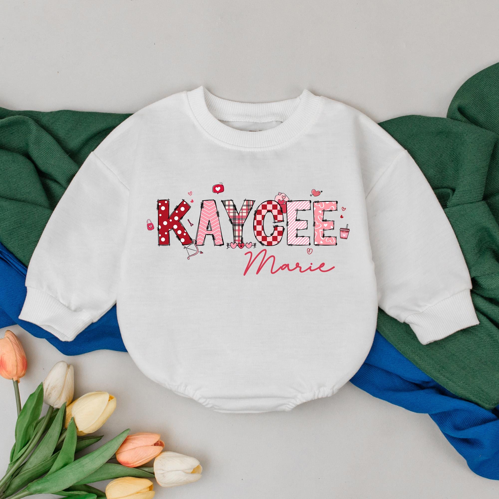 Custom Infant Valentine Romper Kaycee Marie Heart Star Design Baby Girl Outfit First Valentine's Day Gift Soft Cotton Newborn Attire
