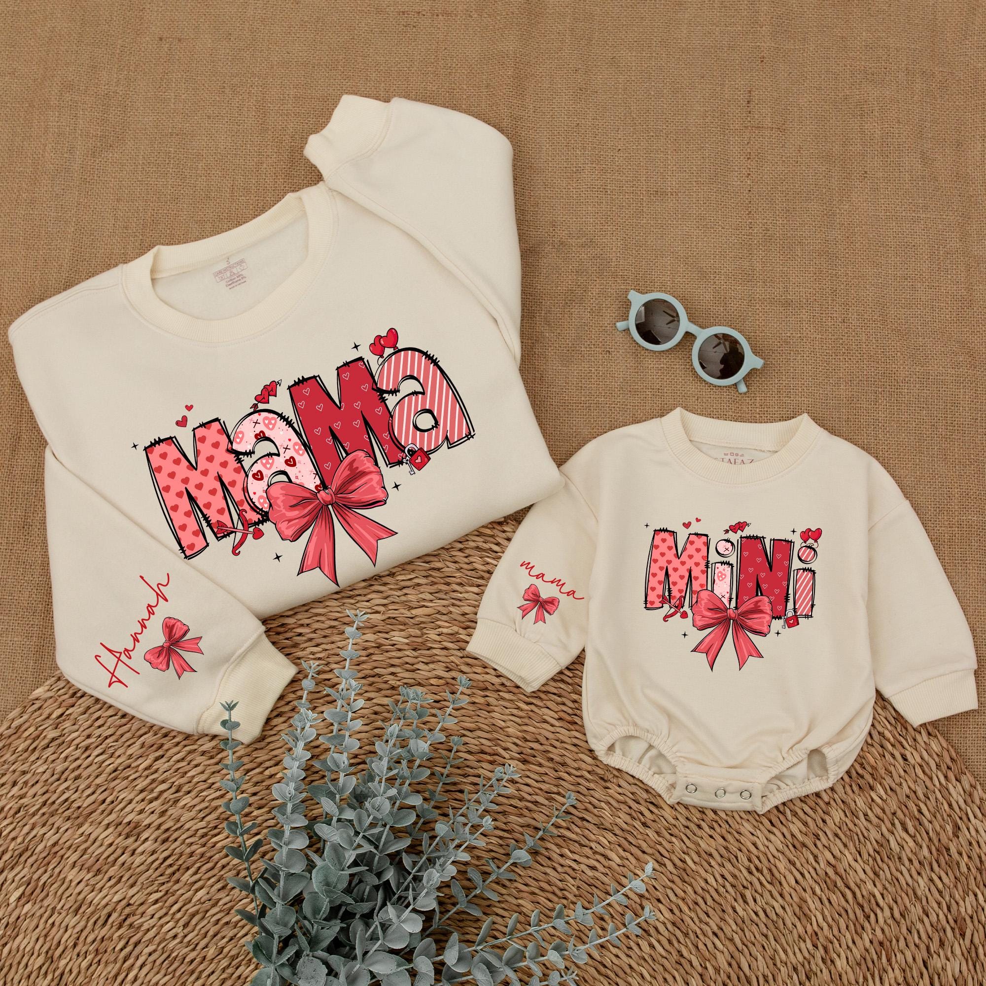 Personalized Mama & Mini Valentine Sweatshirts with Bows