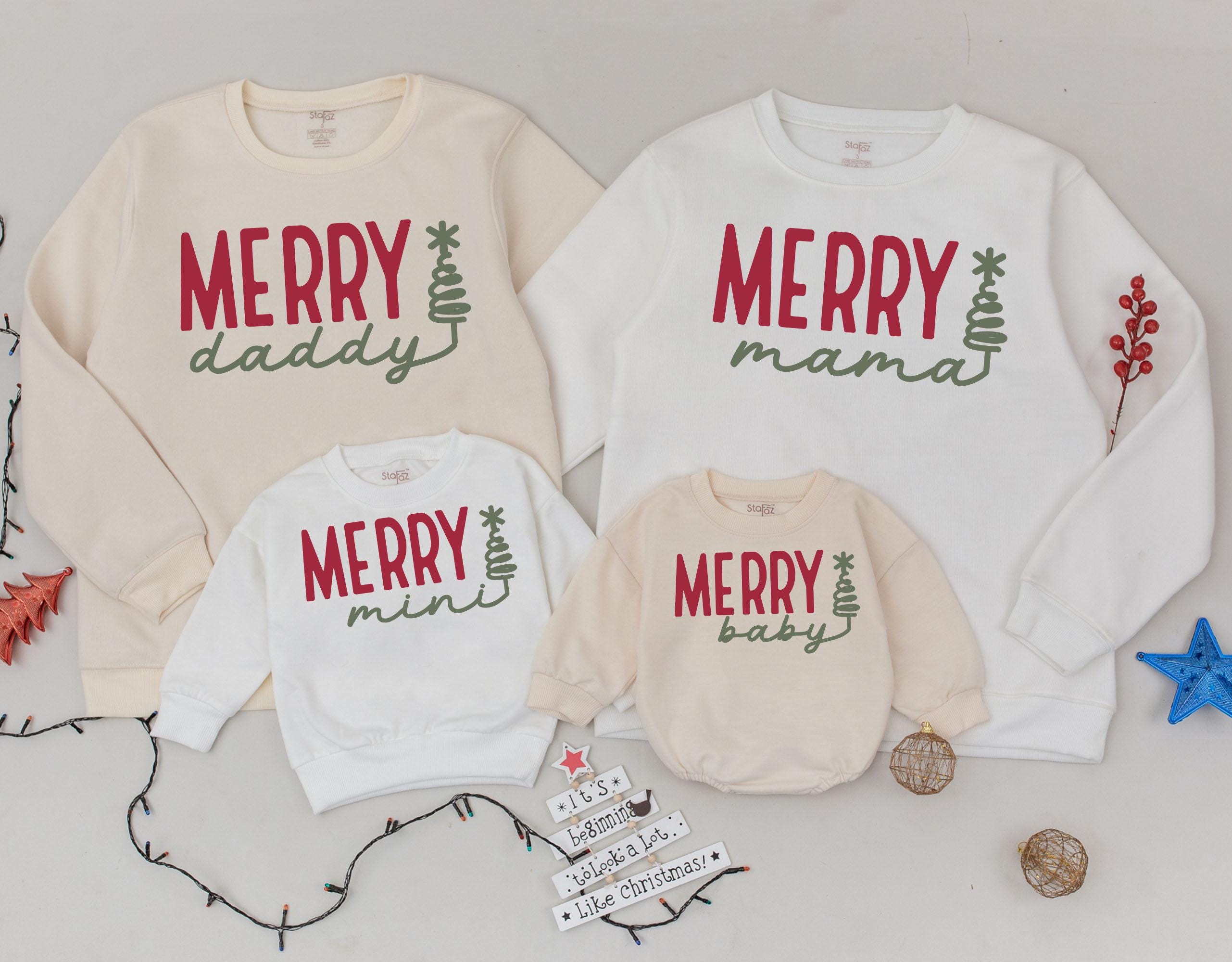Merry Matching Family Christmas Sweatshirts Mommy and Me Outfits Personalized Holiday Sweaters Red Green Festive Cotton Design
