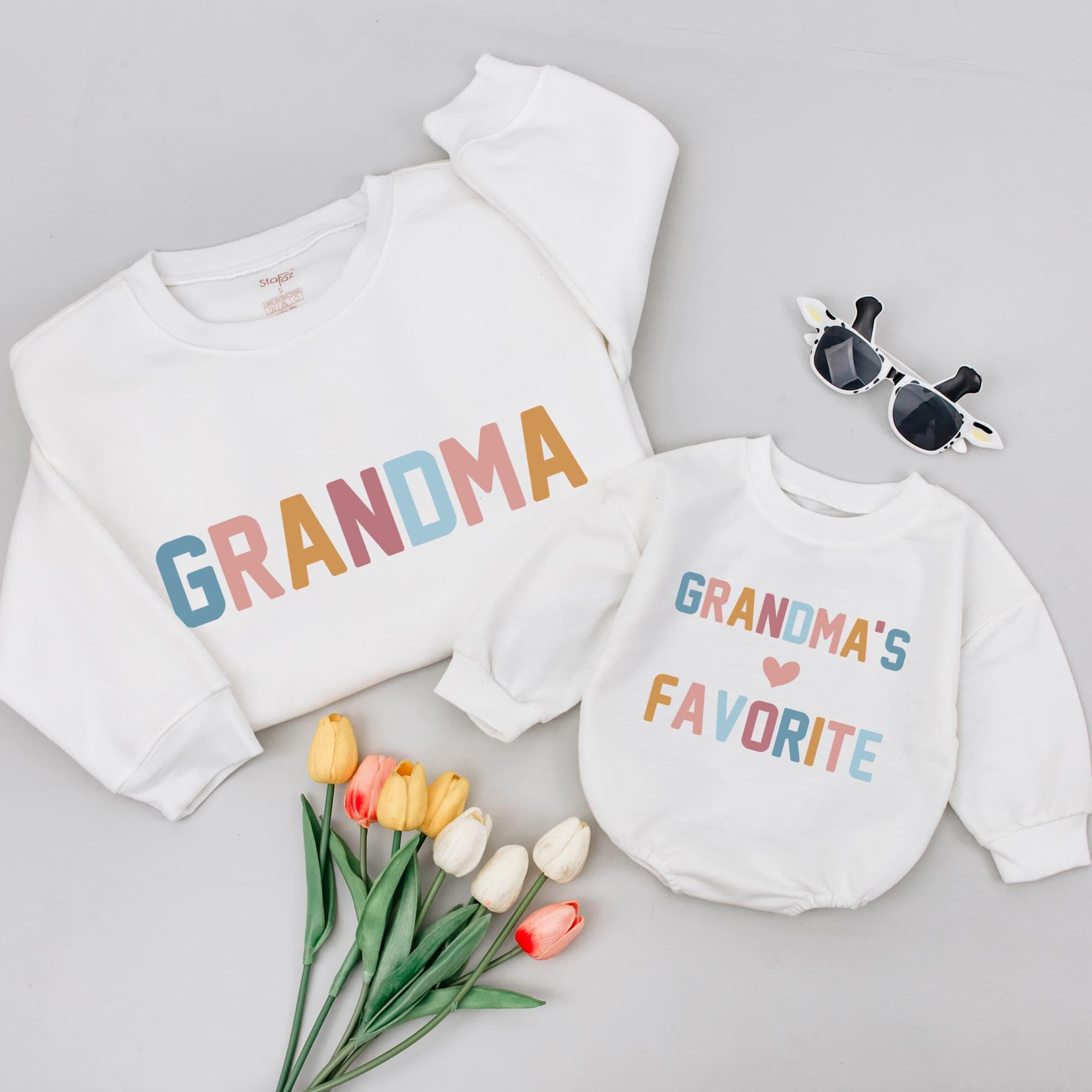 Personalized Grandma's Favorite Sweatshirts Colorful Design Baby Gift Modern Playful Cotton Comfortable Matching Family Outfit