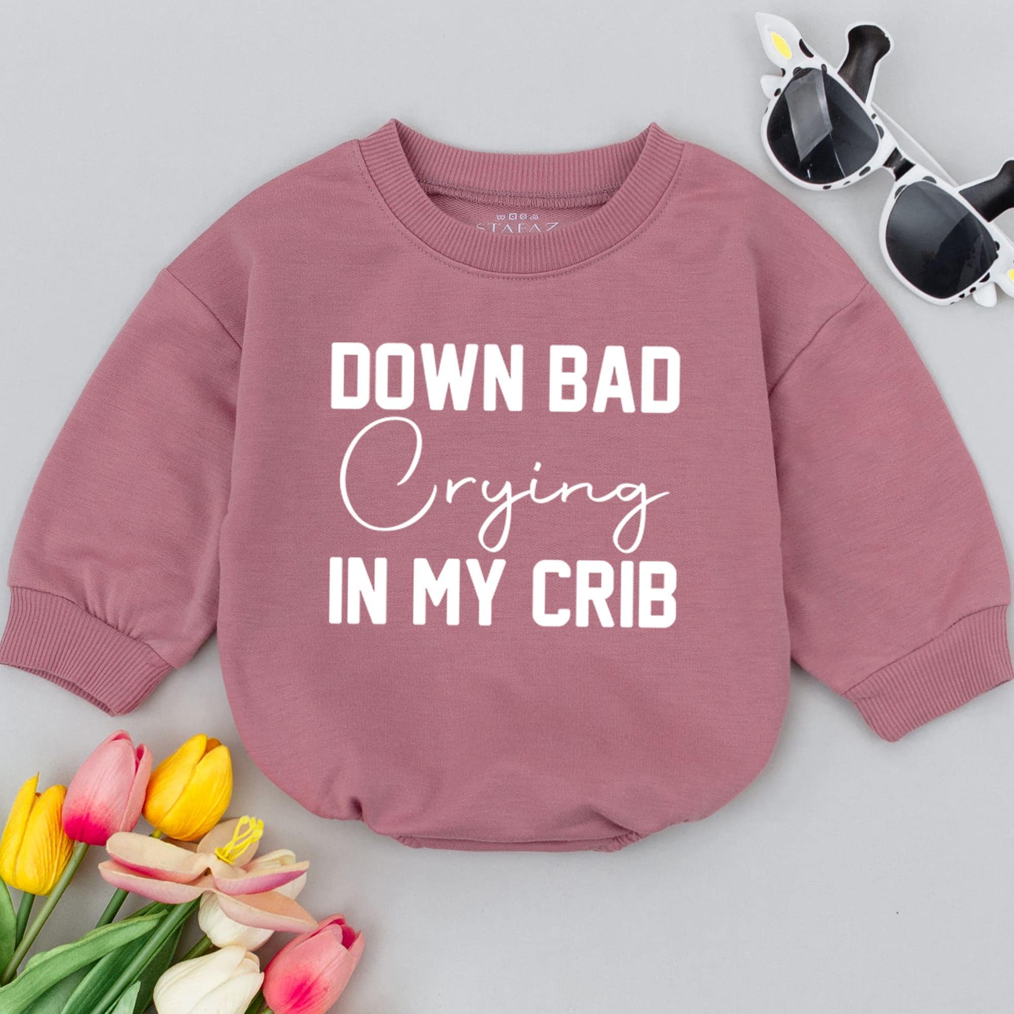 Funny 'Down Bad Crying' Baby Romper - Unique Newborn Gift