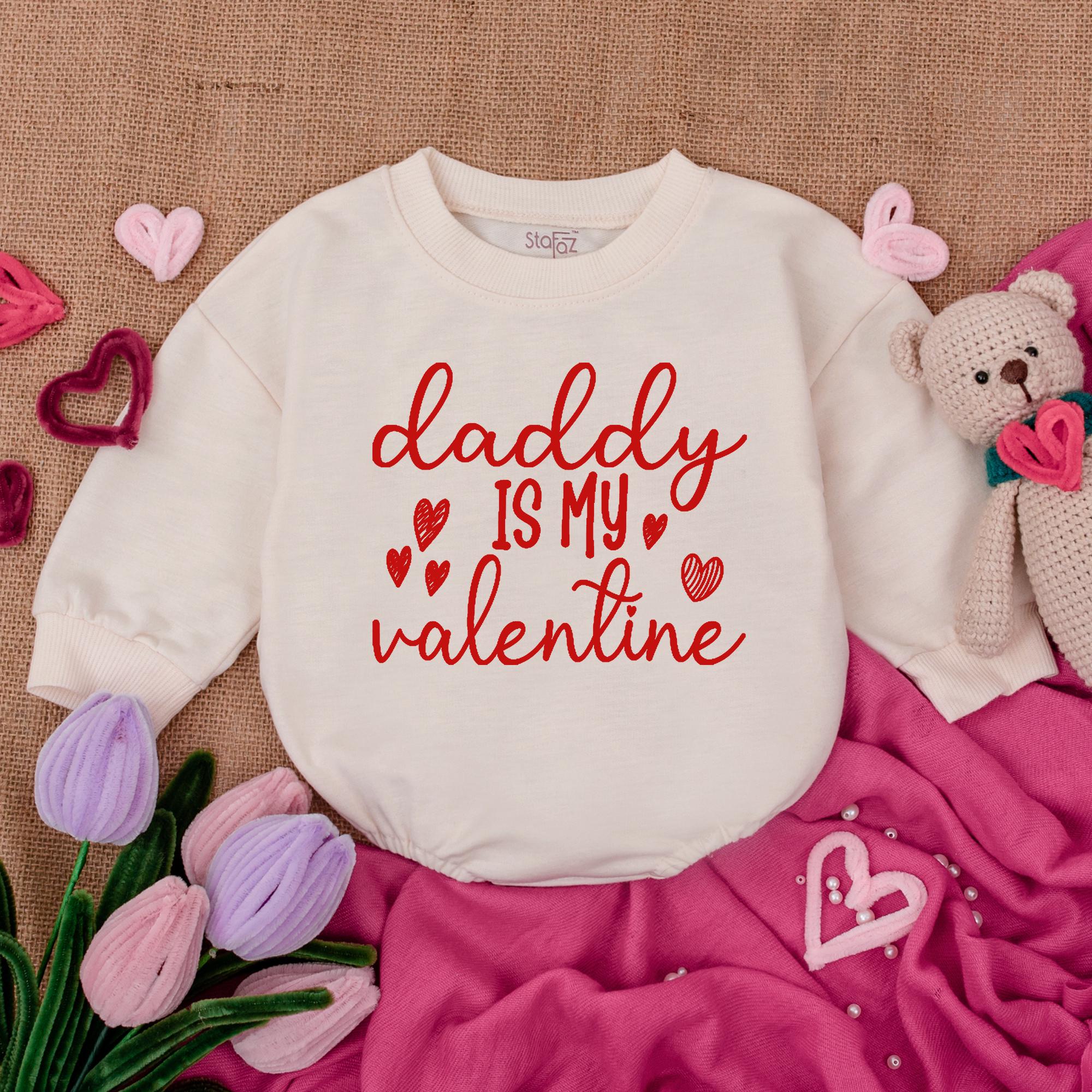 Daddy Is My Valentine Baby Romper Red Heart Design Festive Infant Sweatshirt Outfit Soft Cotton Newborn Toddler Valentine Gift