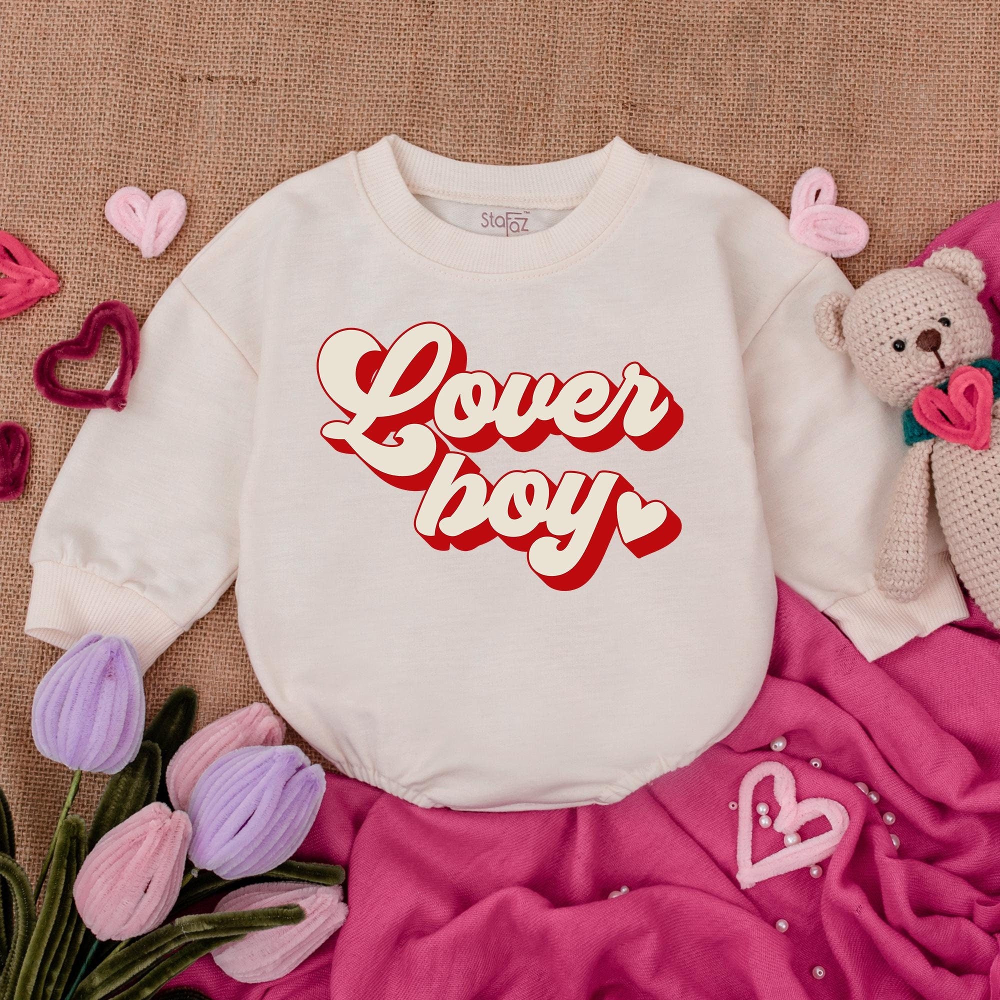 Lover Boy Baby Bodysuit Red Heart Design Newborn Valentine Outfit Soft Cotton Retro Style Infant Clothes Announcement Romper
