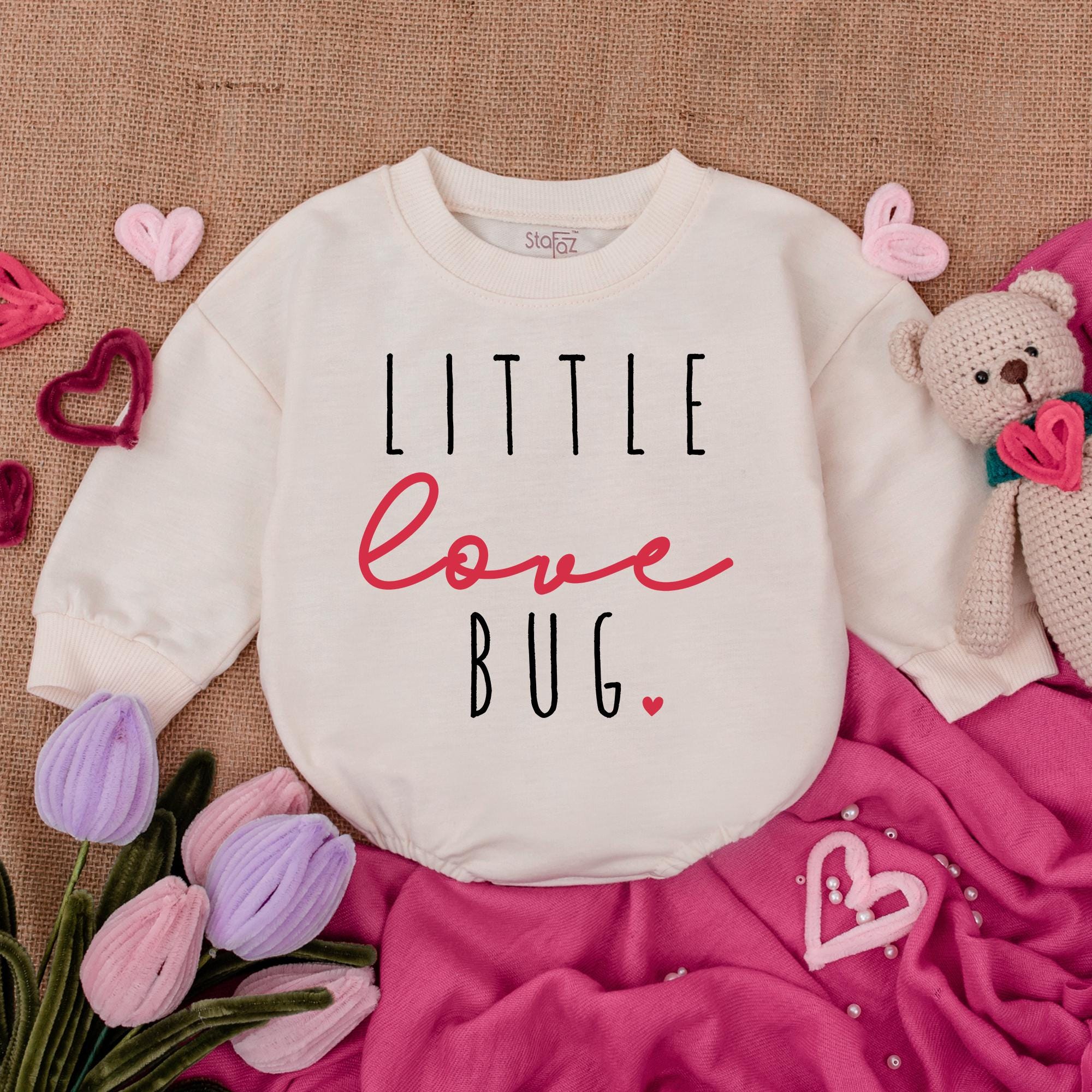 Little Love Bug Baby Bodysuit with Heart Design Soft Cotton Newborn Outfit Valentine Theme Infant Clothes Personalized Gift