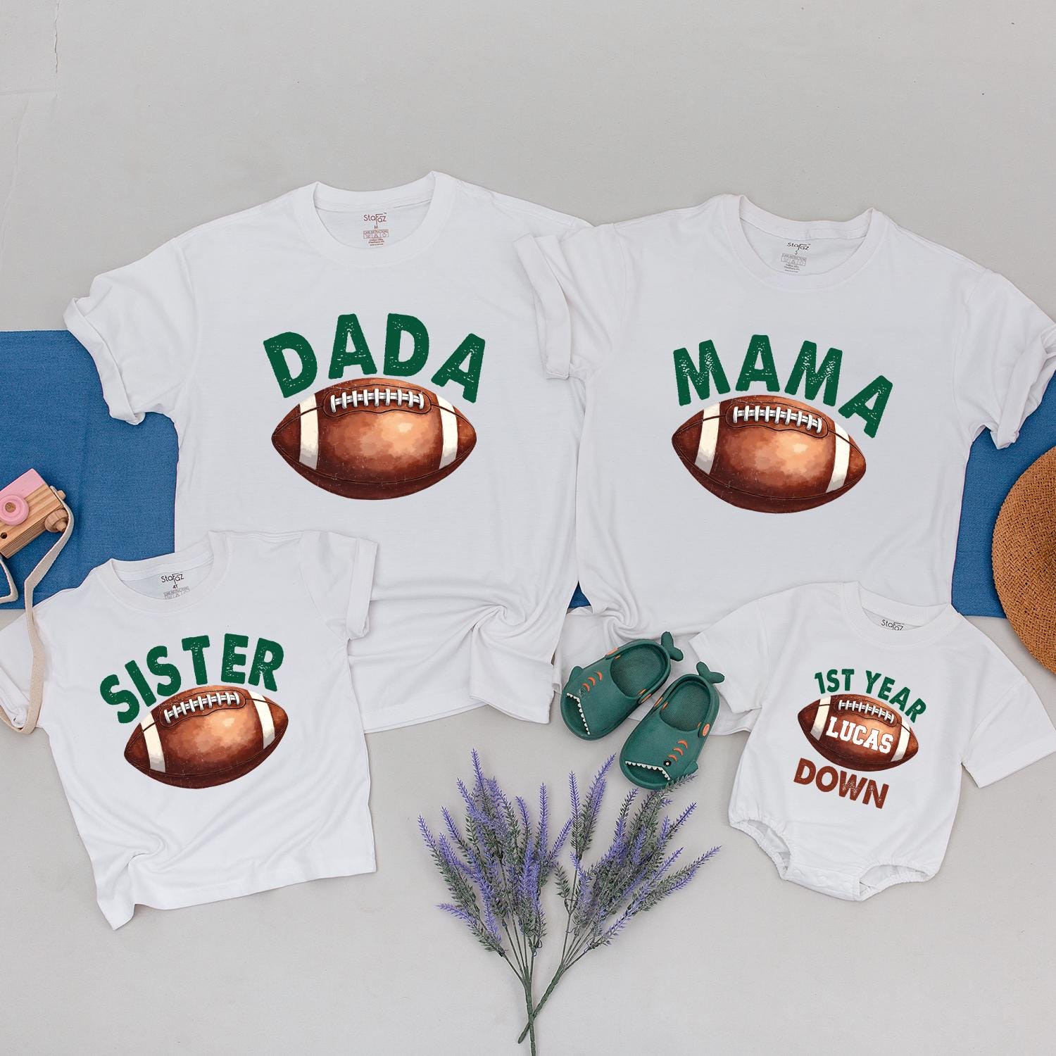 Matching Family Football Shirts Personalized 1st Year Down Outfit Custom Baby Toddler Birthday Cotton Soft Playful Gift Celebration