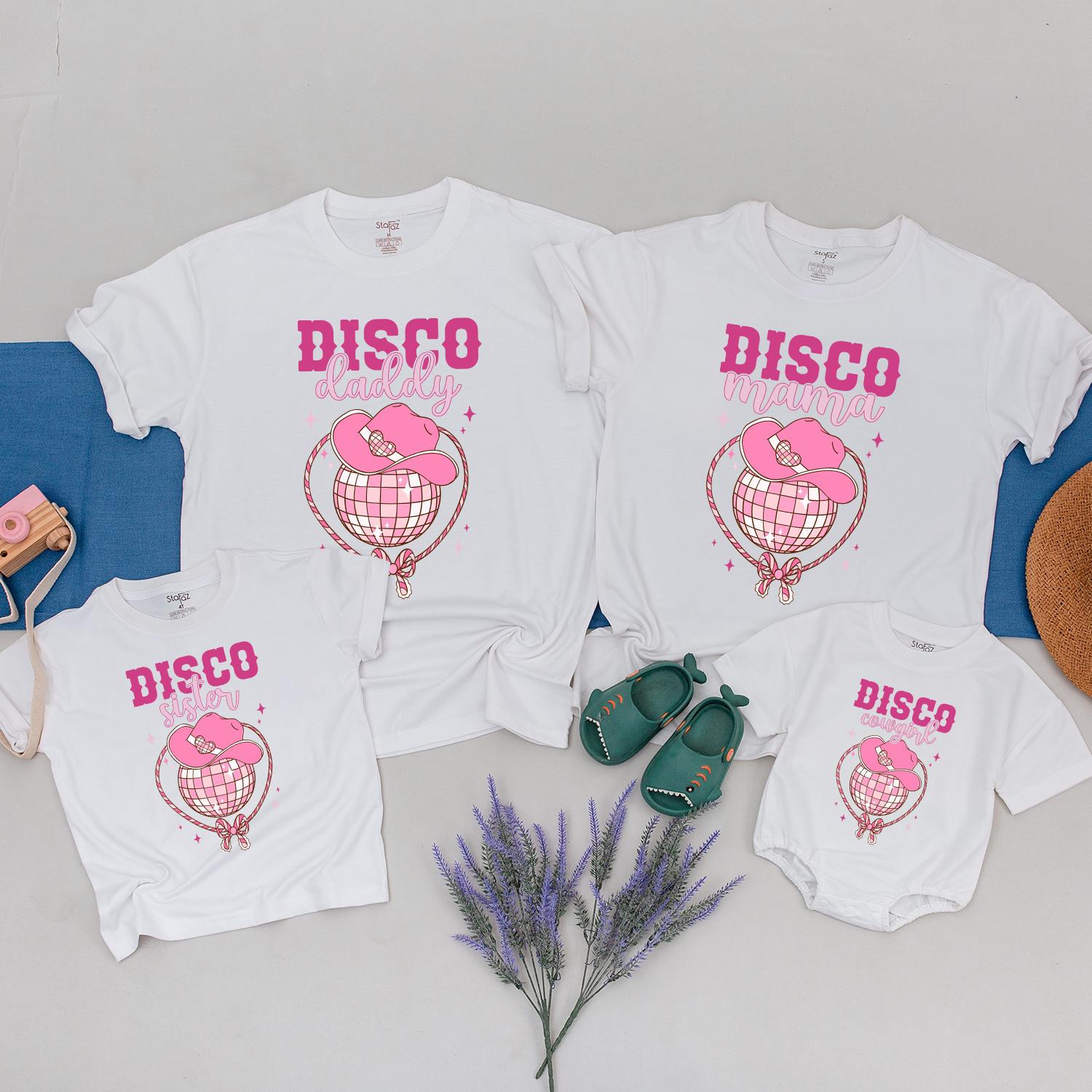 Custom Family Matching Disco Cowgirl Shirts with Name