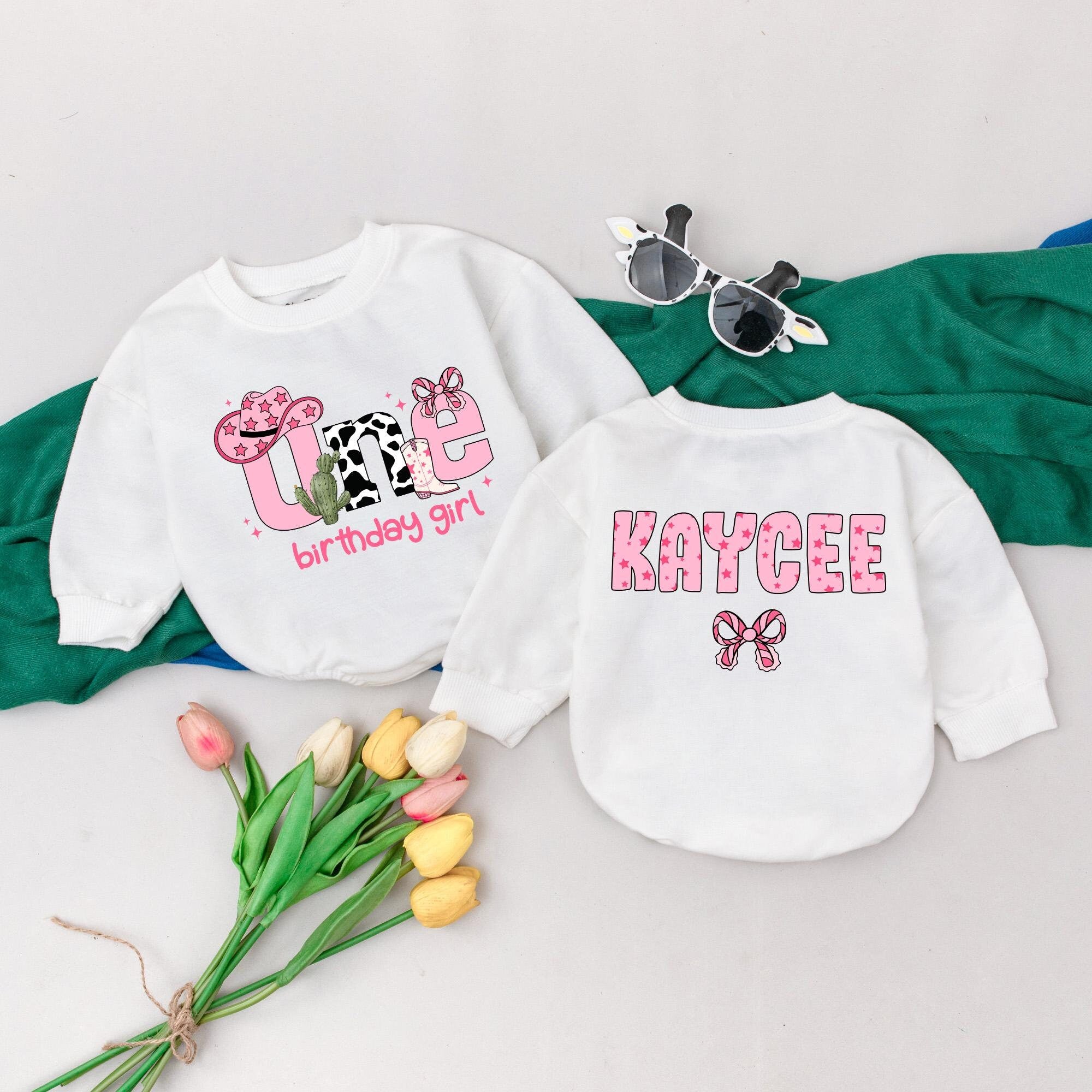 Personalized Western Cowgirl Romper for 1st Birthday Girl Soft Cotton Outfit Playful Cactus Hat Design Custom Name Kaycee Birthday Gift