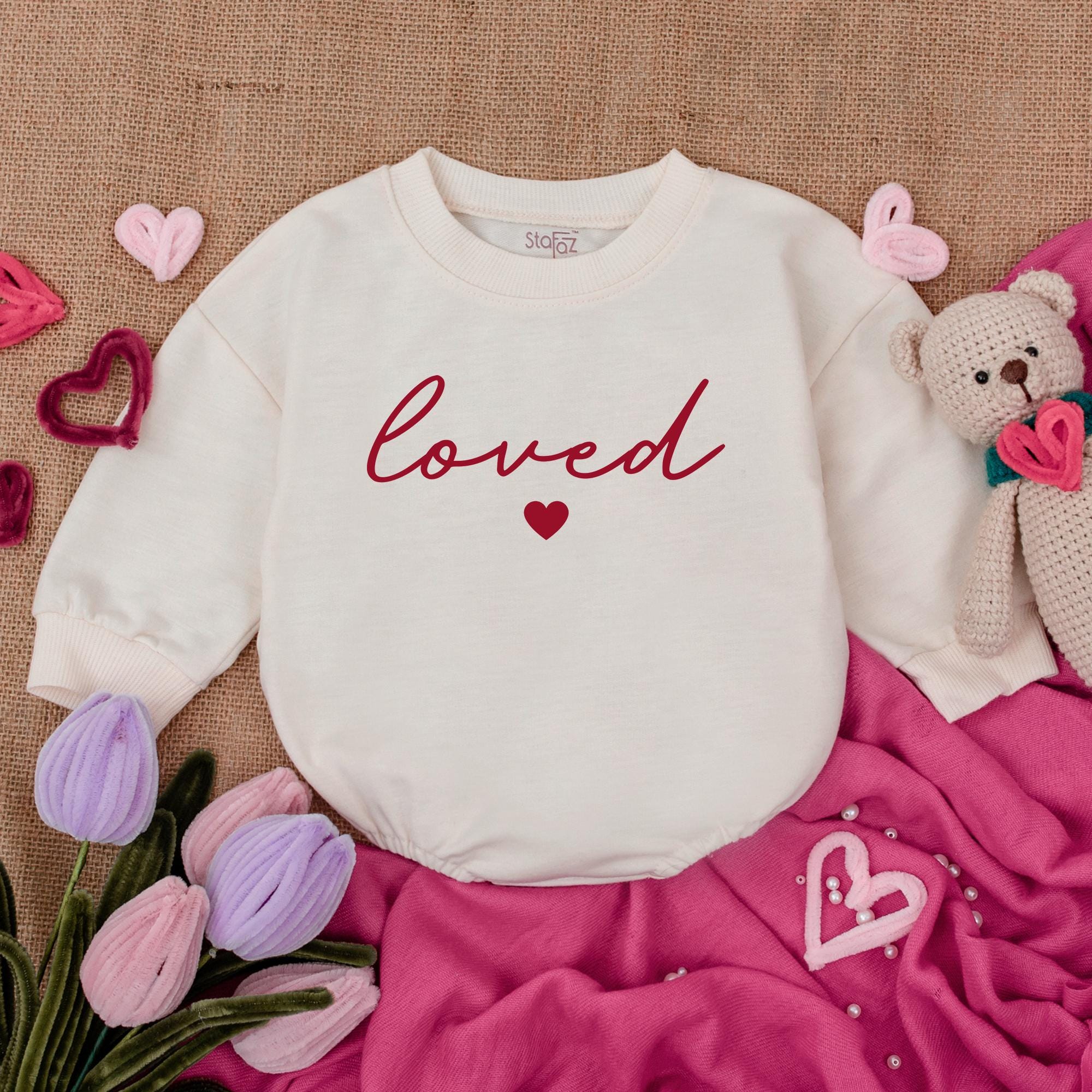 Loved Baby Romper with Red Heart Elegant Cursive Design Newborn Infant Clothes Valentine's Outfit Soft Cotton Boy or Girl Gift