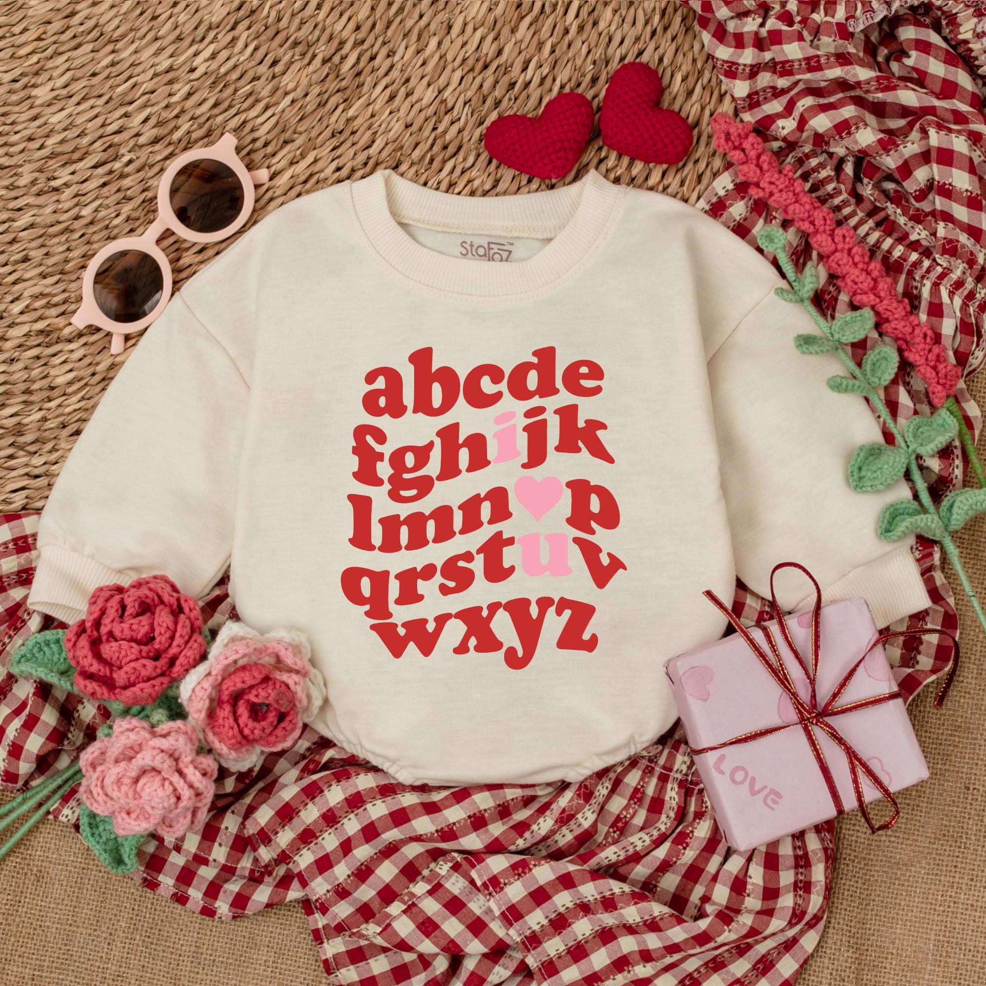 Playful Alphabet Love Romper for Baby's First Valentine Soft Cotton Bodysuit Cute Pink Heart Design Infant Holiday Outfit